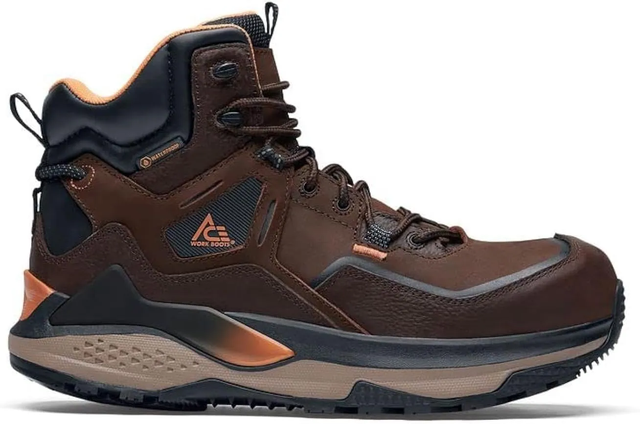 ACE Work Boots Arrow Hiker, Men's Nano Composite Toe (NCT) Work Boots, Slip Resistant, Waterproof, Brown, Size 9.5