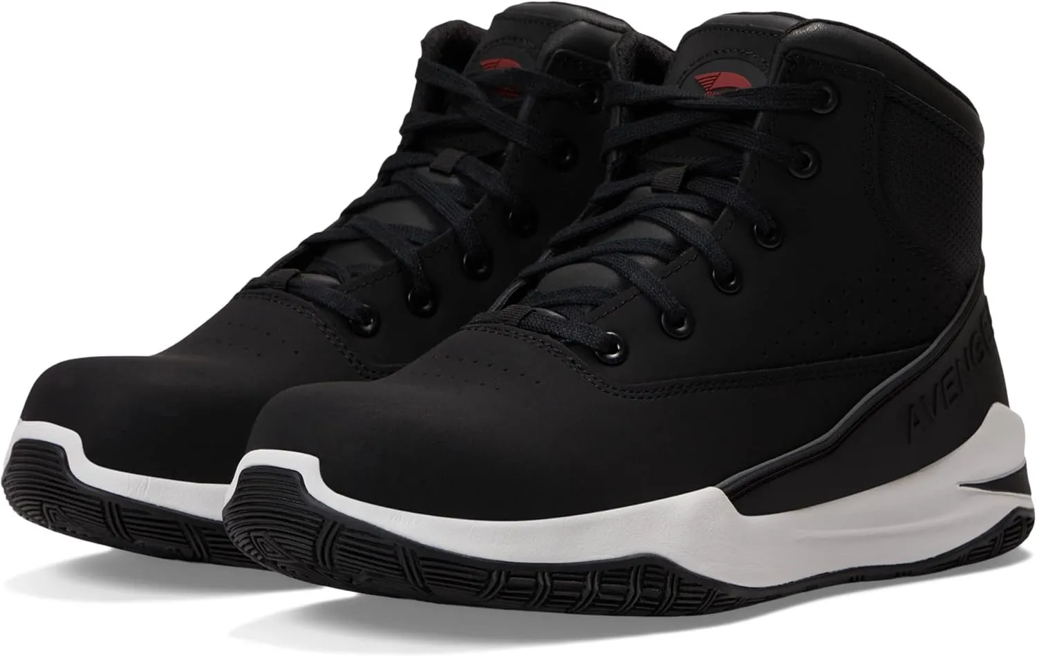 Avenger Work Boots Reaction Mid  Shoes for Men  Nubuck Upper  Breathable Mesh Lining  Round Toe Mid Black/White 13 EE - Wide