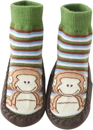Baby Boys Girls Sock Shoes Kids Low Heel Anmial Prints Knit Cotton Shoes Indoor Floor Shoes Anti Slip Flat Elastic Booties
