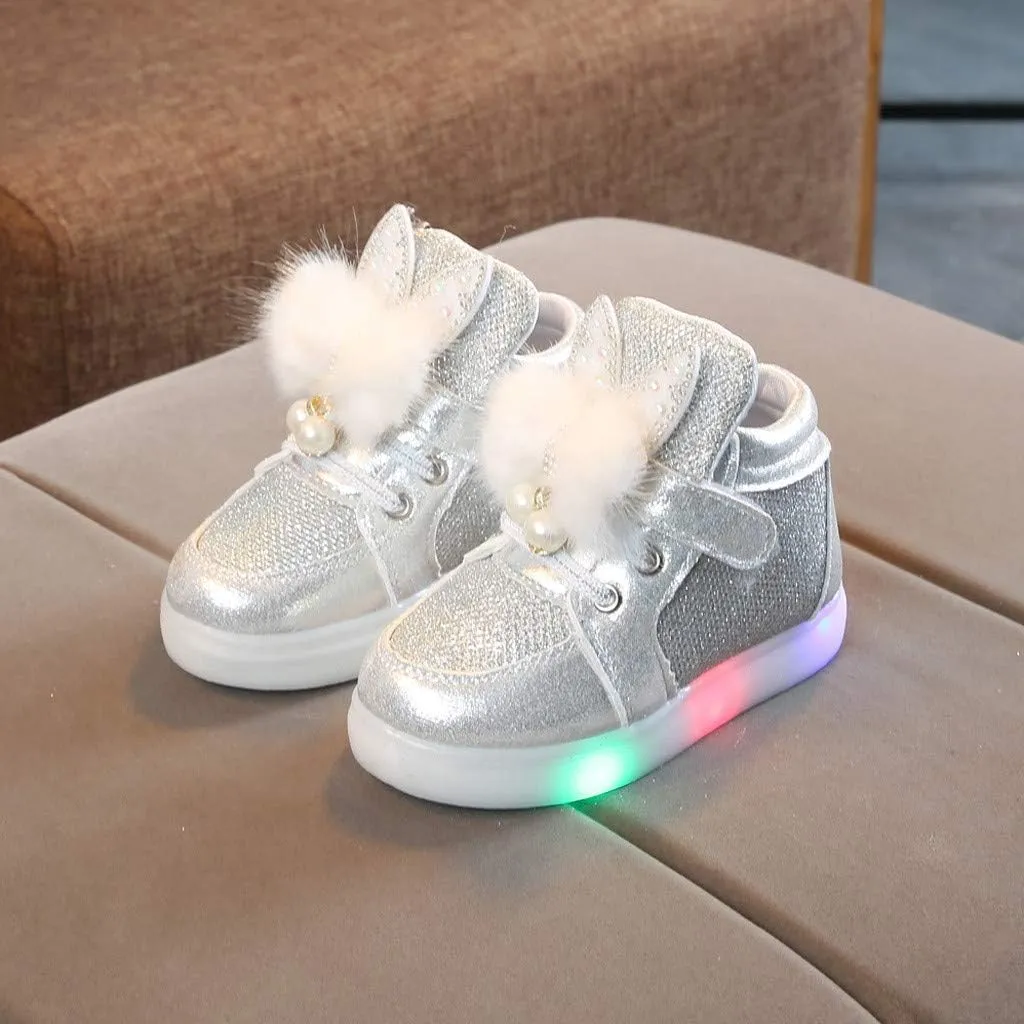 Baby Girls Boys Boots Led High Top First Walking Shoes Rabbit Ear Cotton 𝐋ining Luminous Light up Casual Shoes