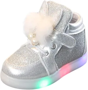 Baby Girls Boys Boots Led High Top First Walking Shoes Rabbit Ear Cotton 𝐋ining Luminous Light up Casual Shoes