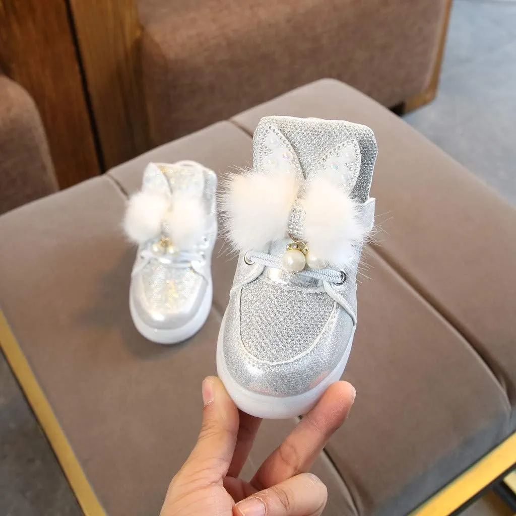 Baby Girls Boys Boots Led High Top First Walking Shoes Rabbit Ear Cotton 𝐋ining Luminous Light up Casual Shoes