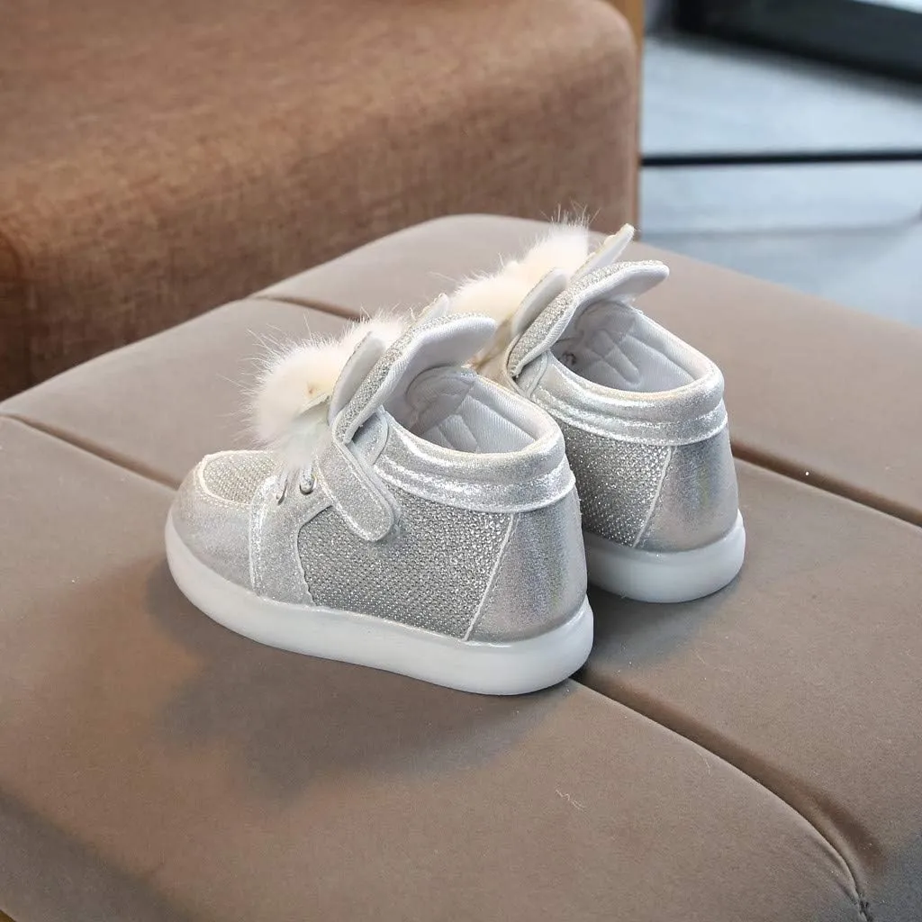 Baby Girls Boys Boots Led High Top First Walking Shoes Rabbit Ear Cotton 𝐋ining Luminous Light up Casual Shoes