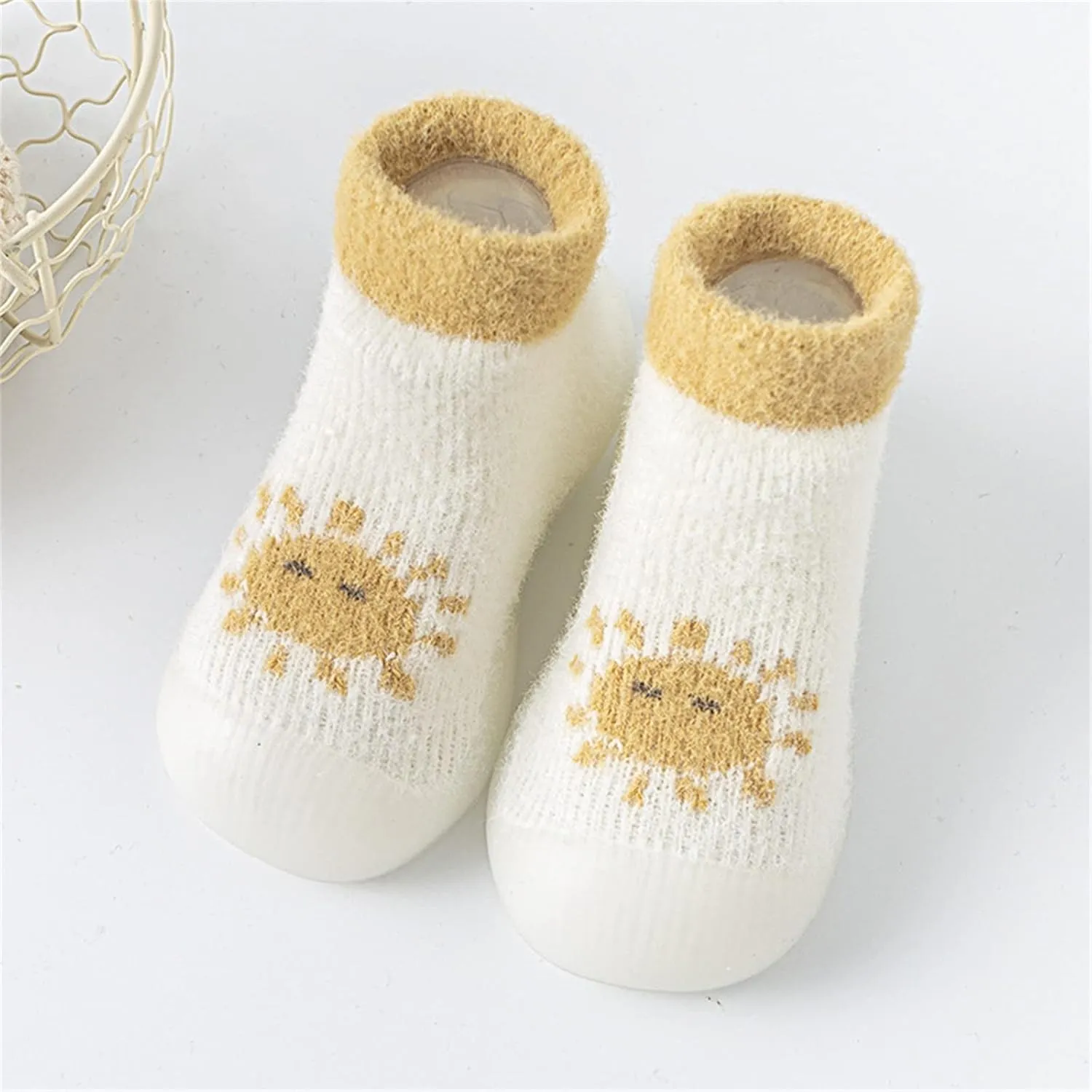 Baby Sock Shoes Toddler Kids Infant Newborn Boys Girls Shoes First Walkers Cute Cartoon Warm Thickened White Shoes B