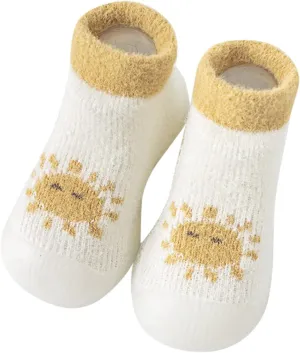 Baby Sock Shoes Toddler Kids Infant Newborn Boys Girls Shoes First Walkers Cute Cartoon Warm Thickened White Shoes B