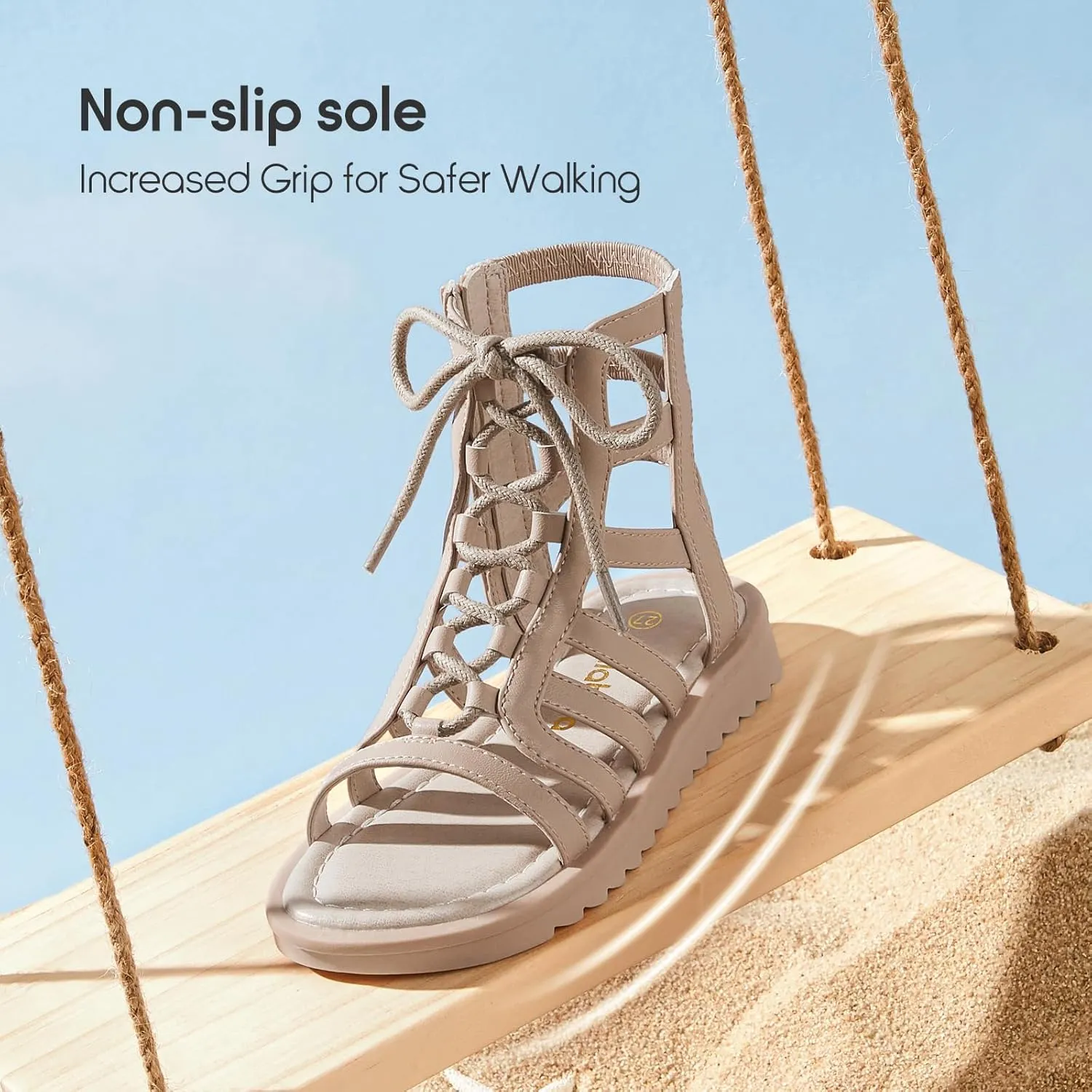 Balabala Girls Sandals Gladiator Fisherman Ankle Strap Flat Sandals with Side Zipper Closure, Casual Beach Sandals for Daily Wear and Summer