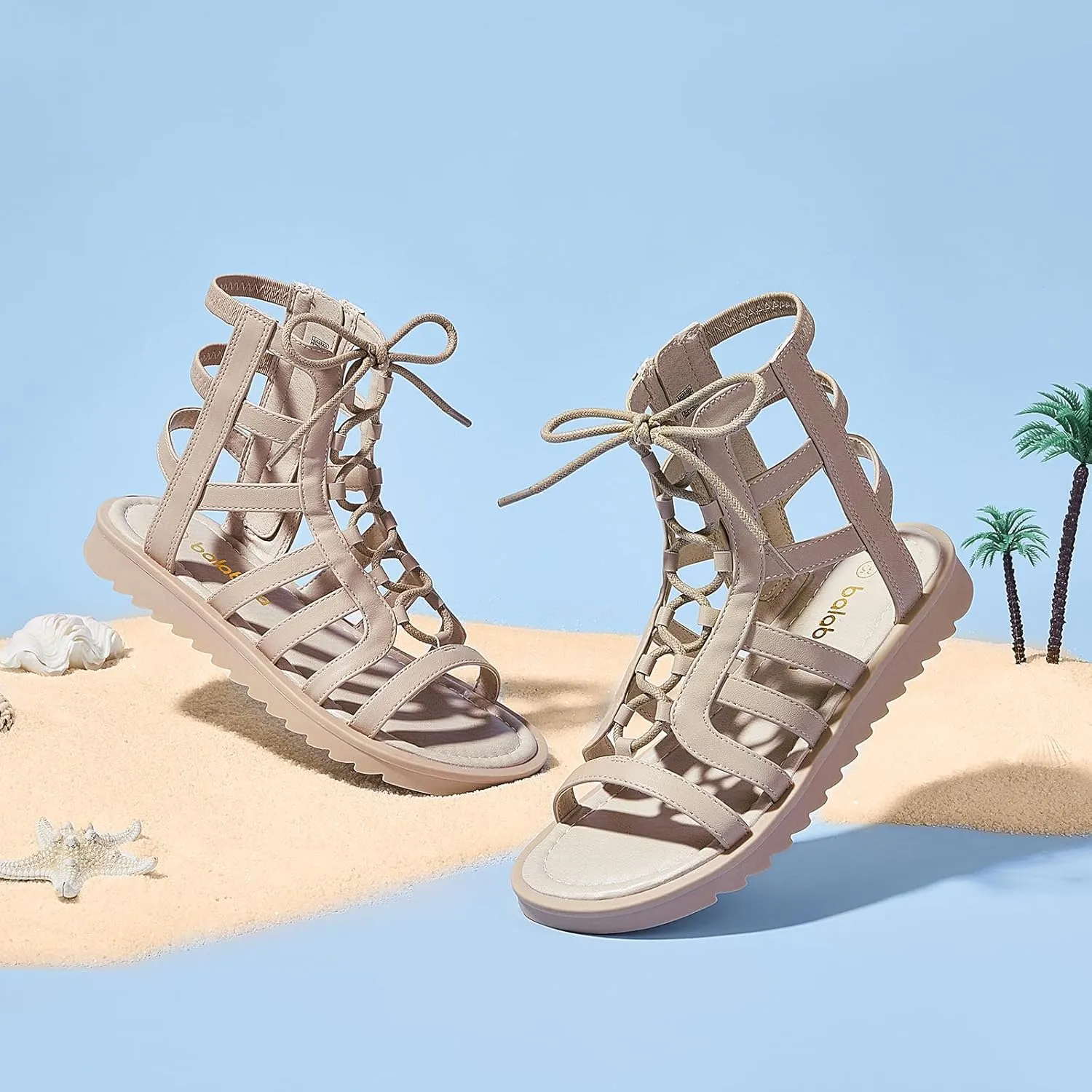 Balabala Girls Sandals Gladiator Fisherman Ankle Strap Flat Sandals with Side Zipper Closure, Casual Beach Sandals for Daily Wear and Summer