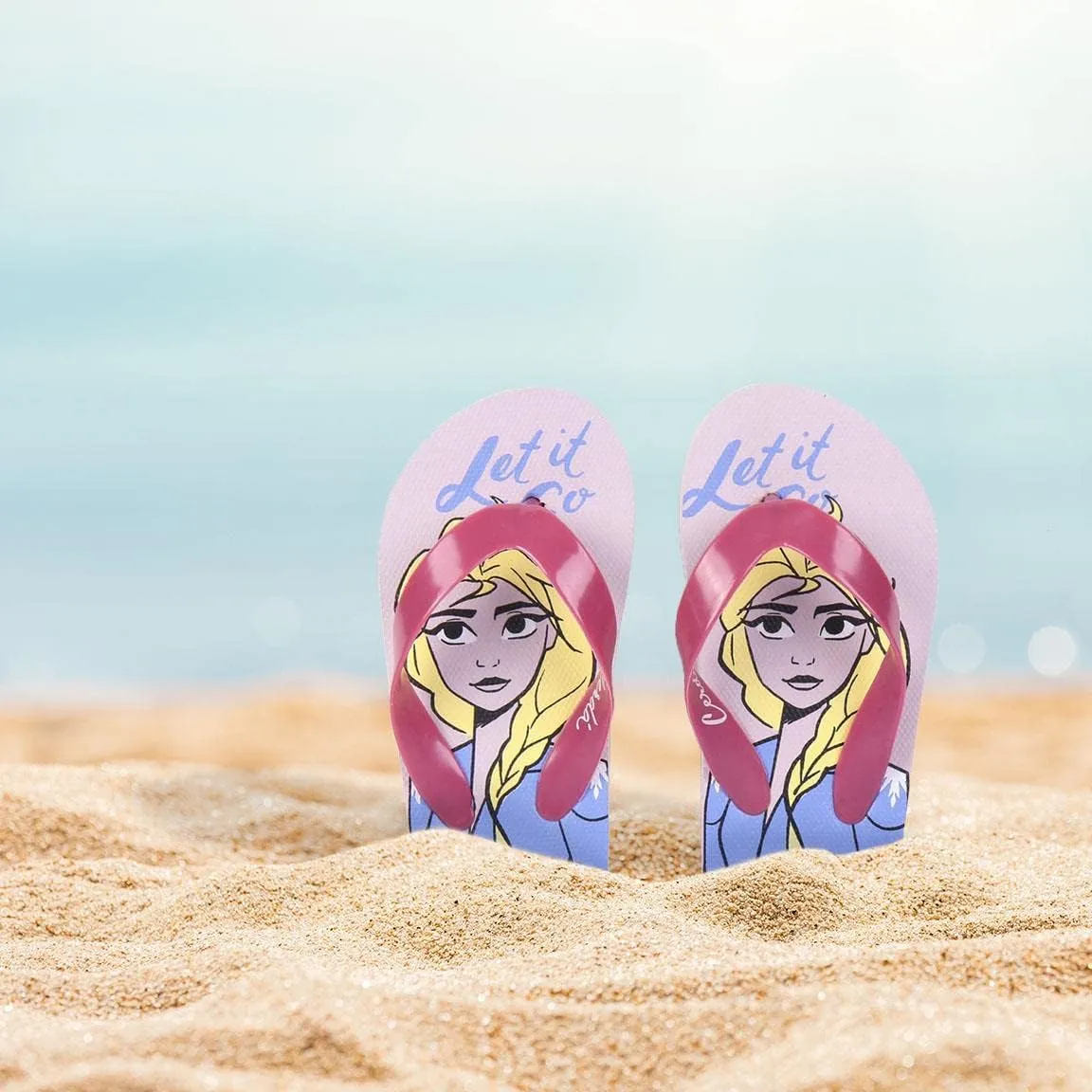 CERD LIFE'S LITTLE MOMENTS Girl's Flat Shape Children's Printed with Frozen 2 and Toe Fastener | Summer Flip Flops EVA Sole