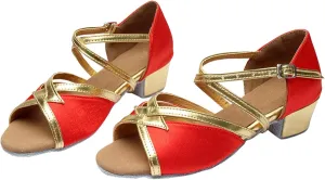 Children's Latin Dance Shoes Indoor Soft Soled Flat Heel Sequins Dance Shoes Satin Indoor Slip on Sandals for Toddlers