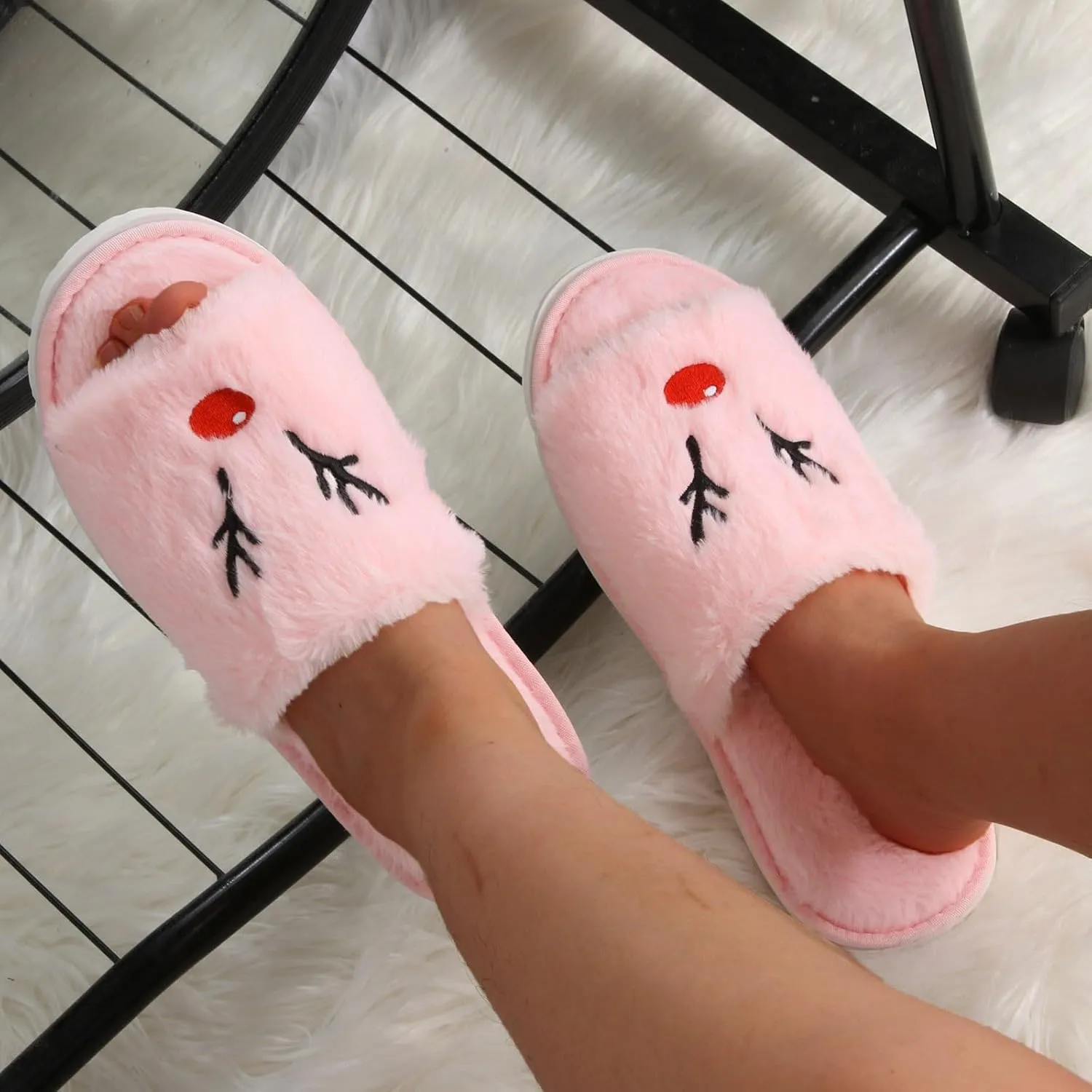 Christmas Horn Open Toe Slippers for Women Cozy Indoor Holiday Slippers Comfortable Foreign Trade Style for