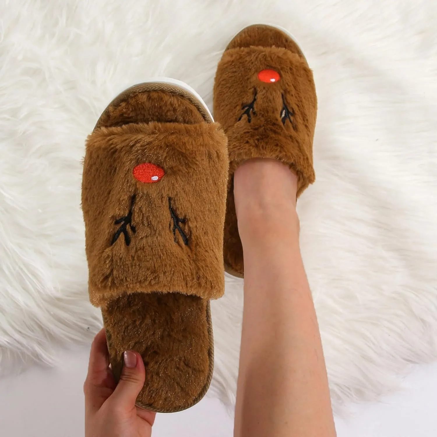 Christmas Horn Open Toe Slippers for Women Cozy Indoor Holiday Slippers Comfortable Foreign Trade Style for