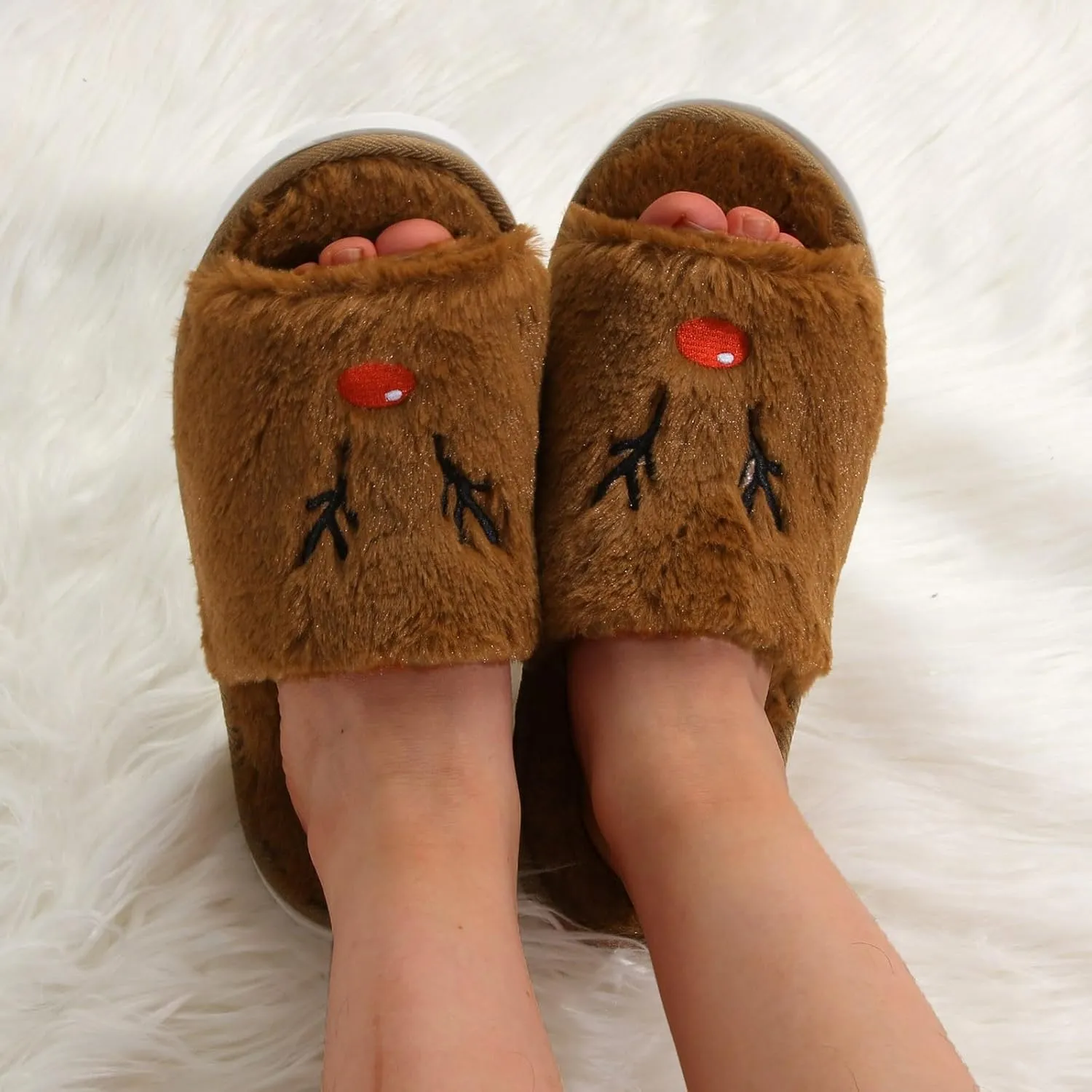 Christmas Horn Open Toe Slippers for Women Cozy Indoor Holiday Slippers Comfortable Foreign Trade Style for