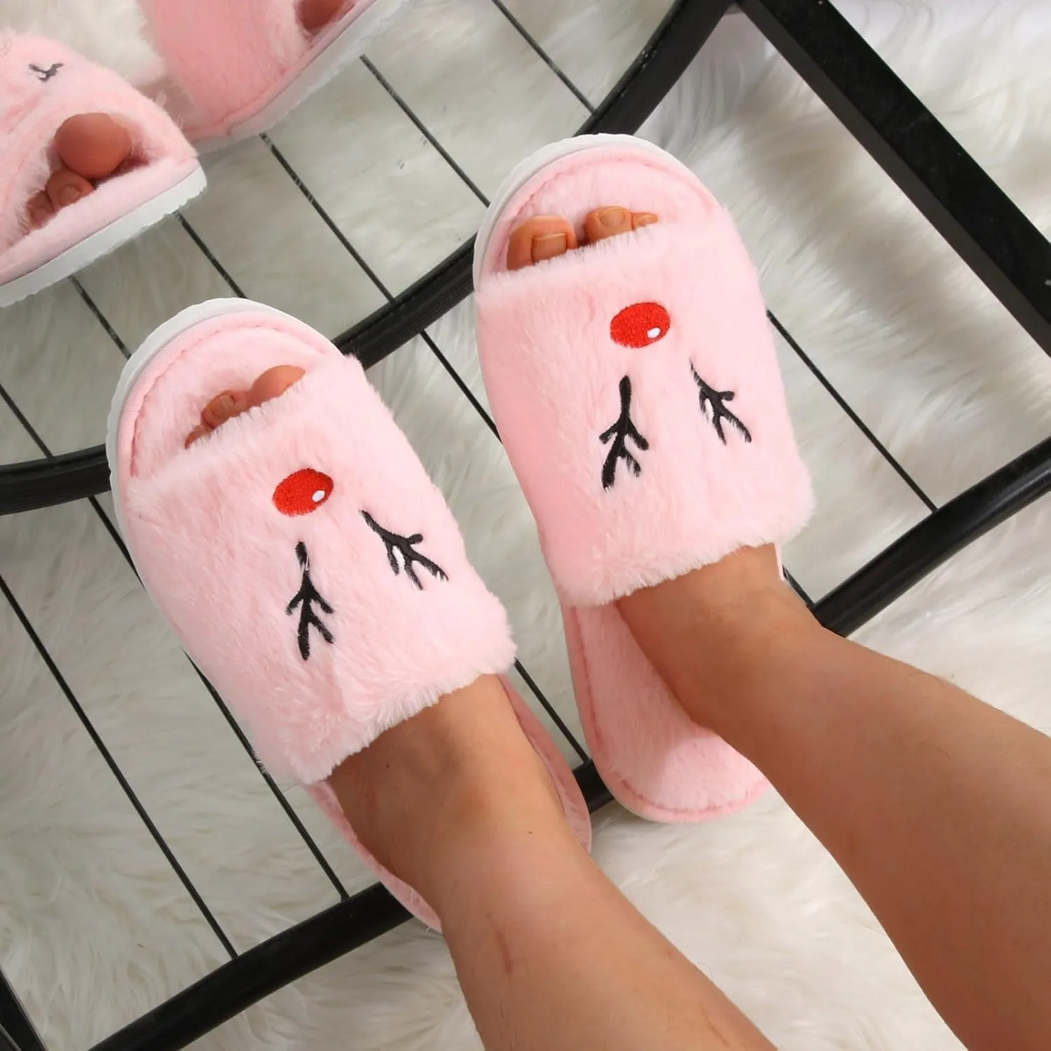 Christmas Horn Open Toe Slippers for Women Cozy Indoor Holiday Slippers Comfortable Foreign Trade Style for