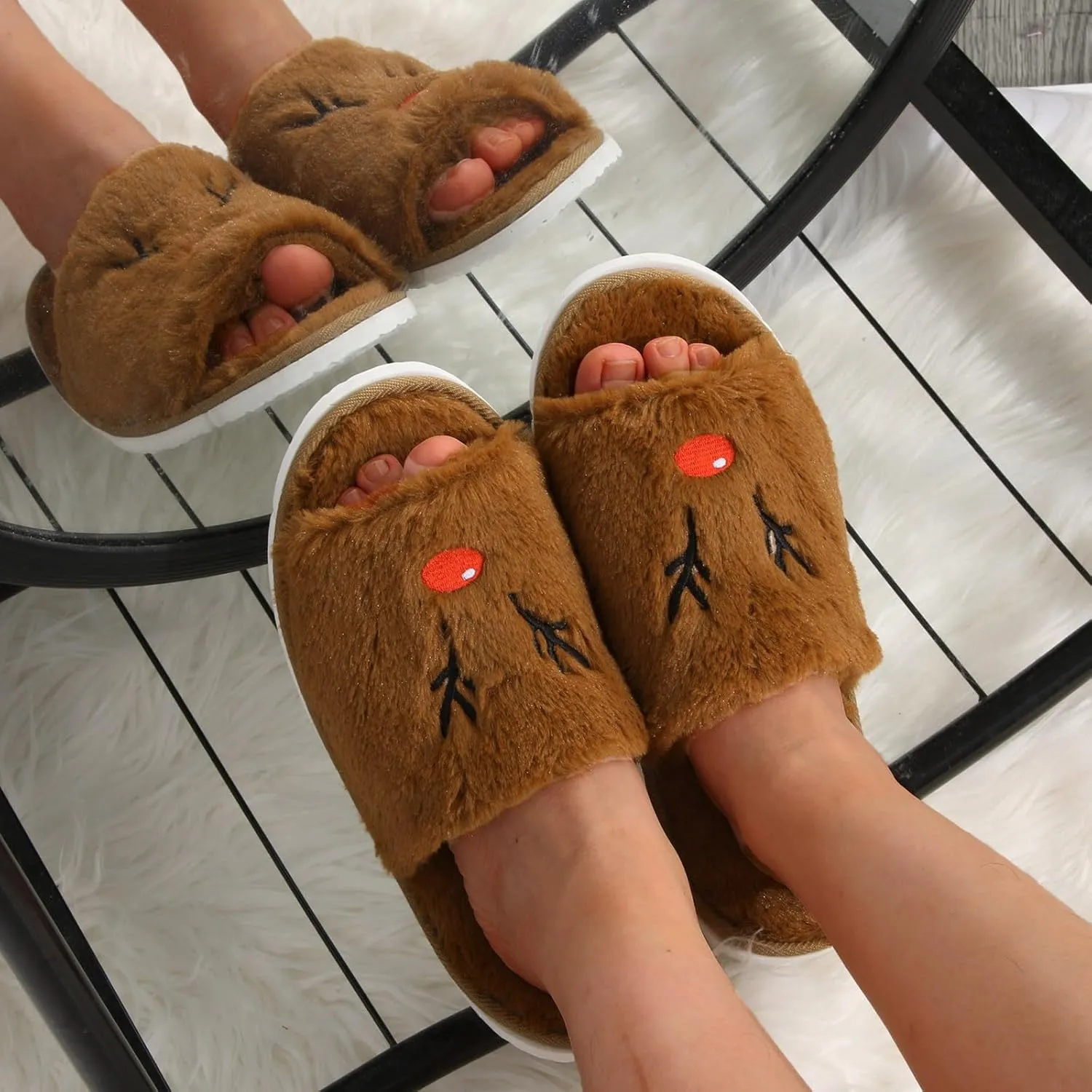 Christmas Horn Open Toe Slippers for Women Cozy Indoor Holiday Slippers Comfortable Foreign Trade Style for