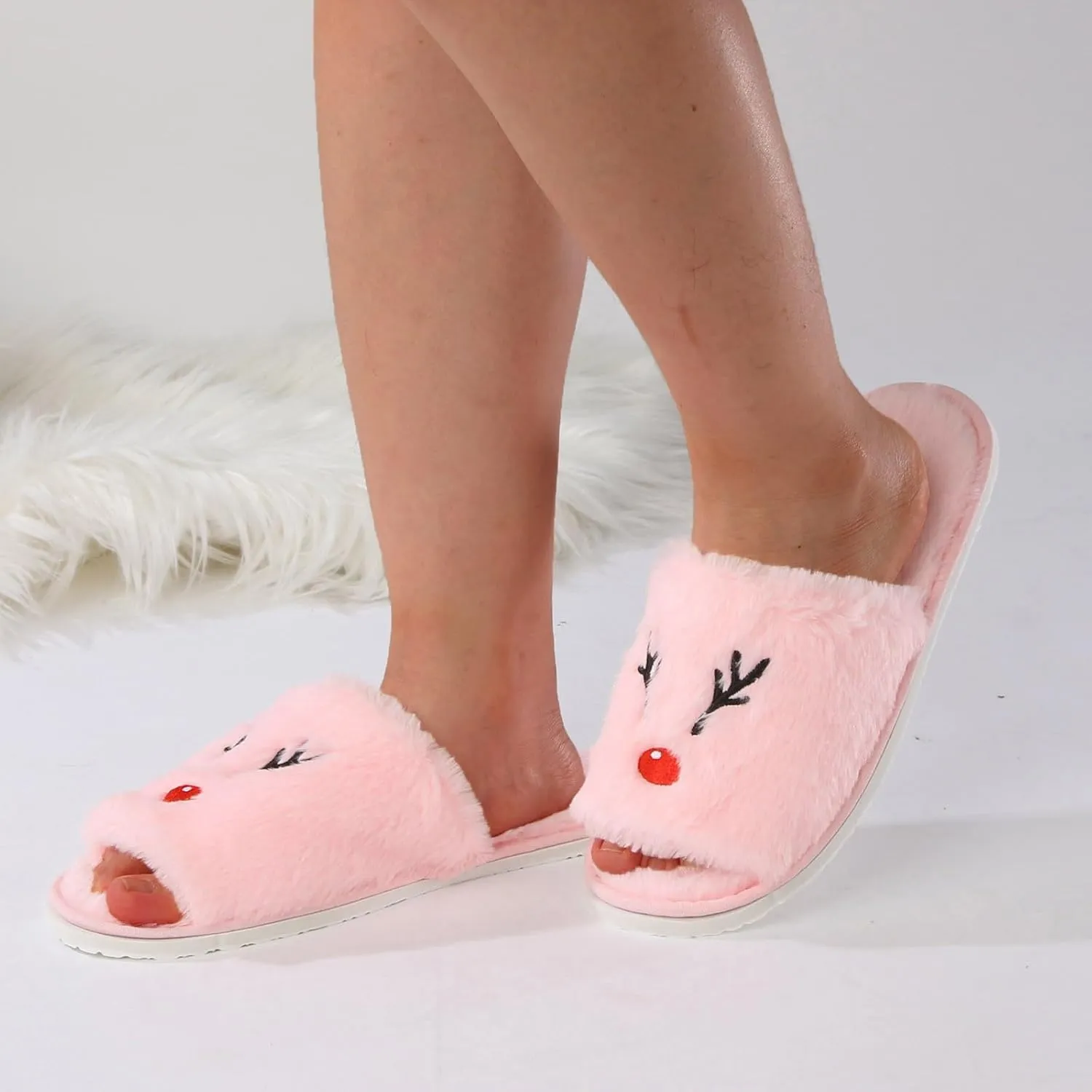 Christmas Horn Open Toe Slippers for Women Cozy Indoor Holiday Slippers Comfortable Foreign Trade Style for