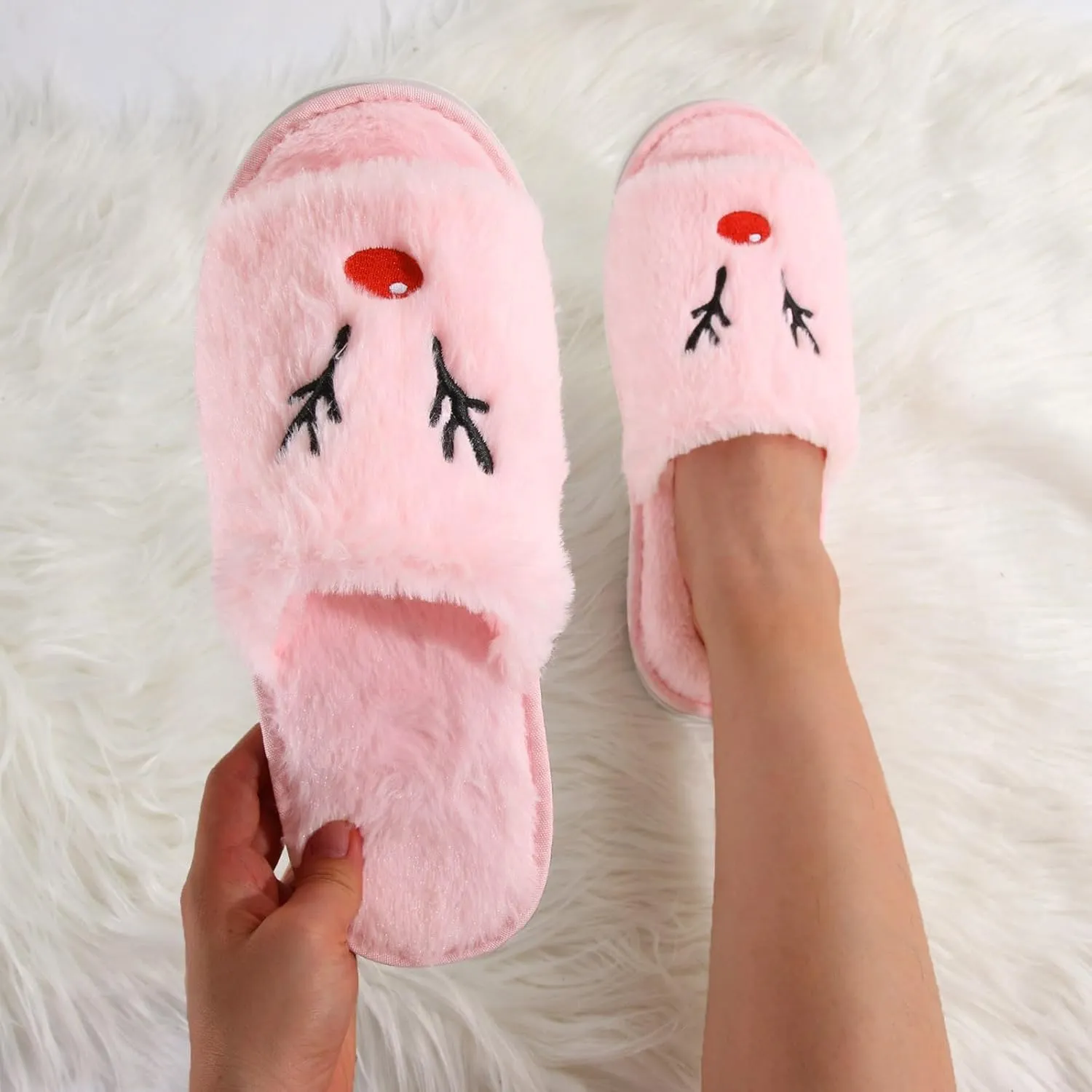 Christmas Horn Open Toe Slippers for Women Cozy Indoor Holiday Slippers Comfortable Foreign Trade Style for