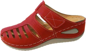 Closed Toe Sandals Women Wide Width Breathable Anti-Slip Orthopedic Sandals with Arch Support Hollow Out Platform Gladiator Buckle Strap Beach Shoes