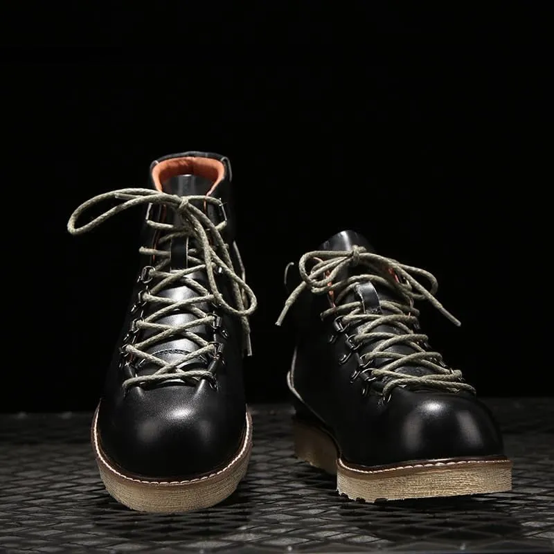 CSCDD Men's Boots Retro Work Boots High Top Versatile British Low Heel Non-slip Genuine Leather Lining Comfortable Lining Warm Leather Shoes