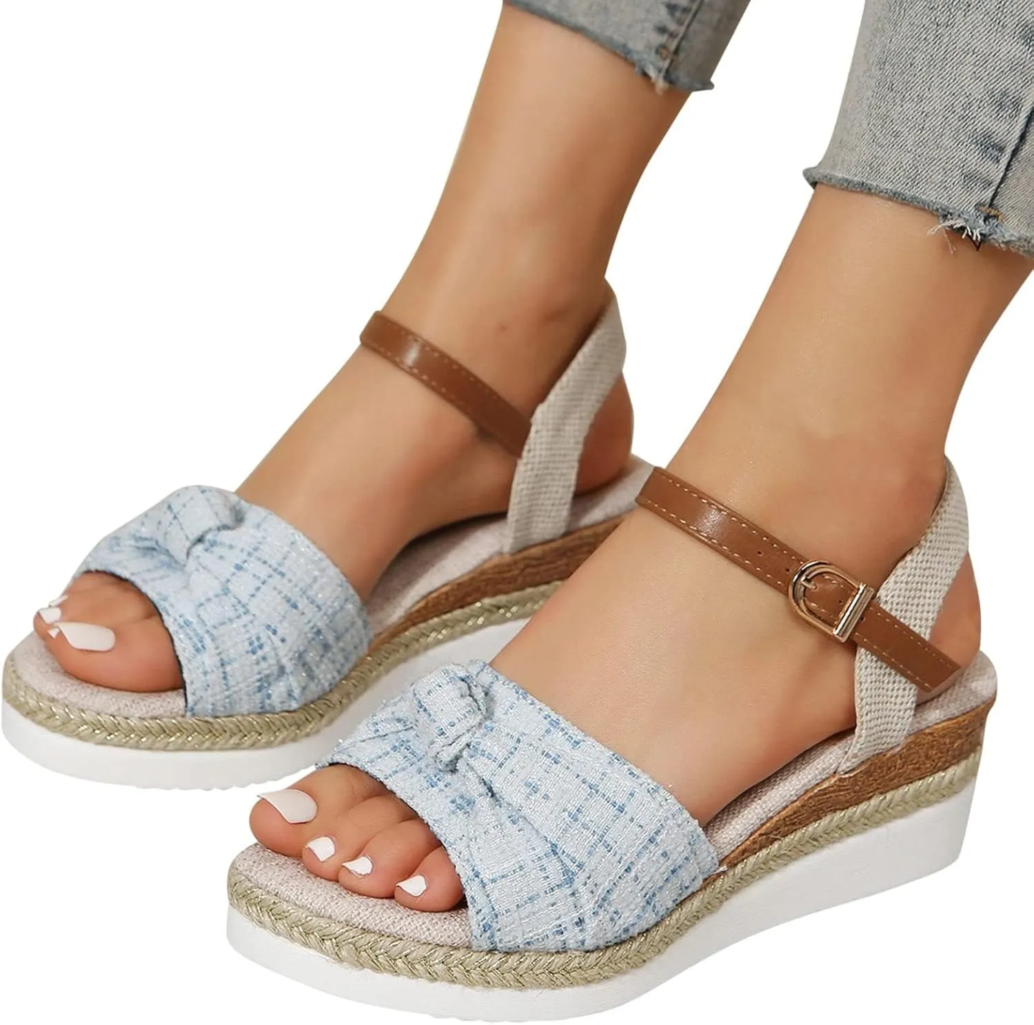 Cute Sandals for Women Summer Casual Slip on Wedges Sandals 2025 Women Summer Cute Sandal Ladies Open Toe Buckle Ankle Strap Low Sandal Beach Dress Comfortable Shoes Elegant Trendy Shoes 2025