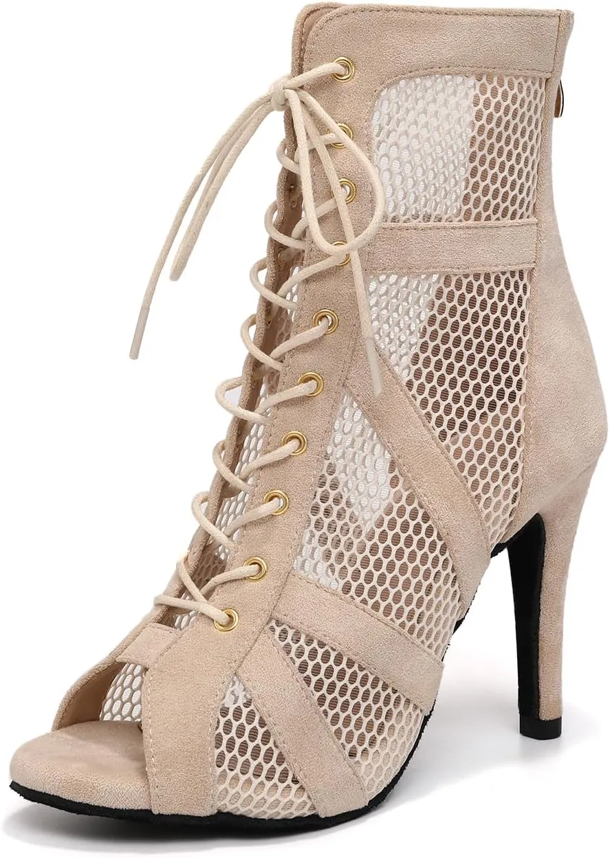 Dance Ankle Boots Latin Women Open Toe Salsa Tango Performence Party Dancing Shoes,DS-789RM-9.5