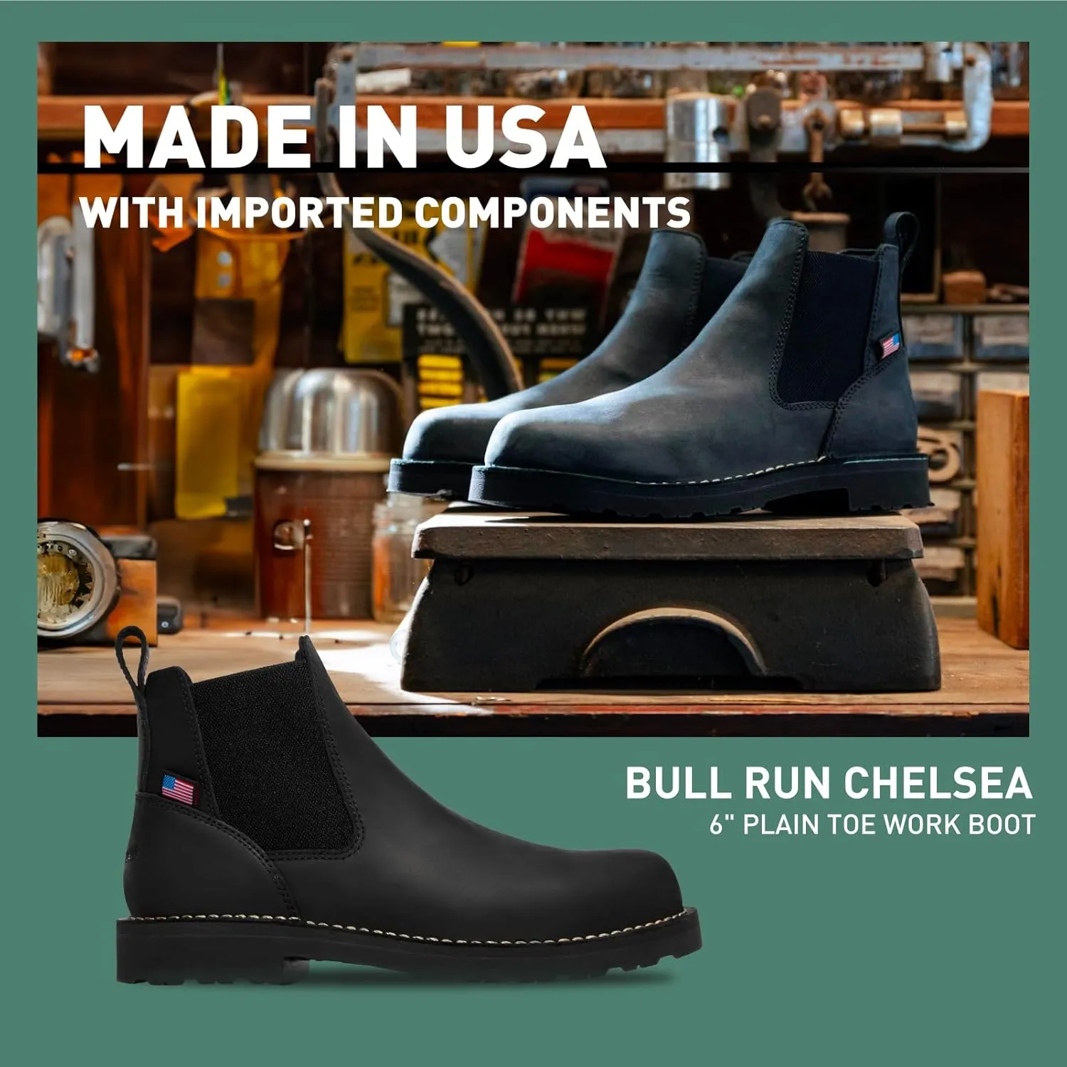 Danner 6 Bull Run Chelsea Work Boots for Men - Oiled Full-Grain Leather Upper with Mesh Lining, 3-Density Cushion Footbed, and Non Slip Wedge Outsole