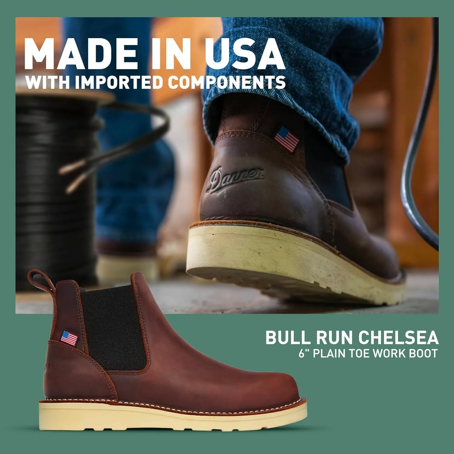 Danner 6 Bull Run Chelsea Work Boots for Men - Oiled Full-Grain Leather Upper with Mesh Lining, 3-Density Cushion Footbed, and Non Slip Wedge Outsole