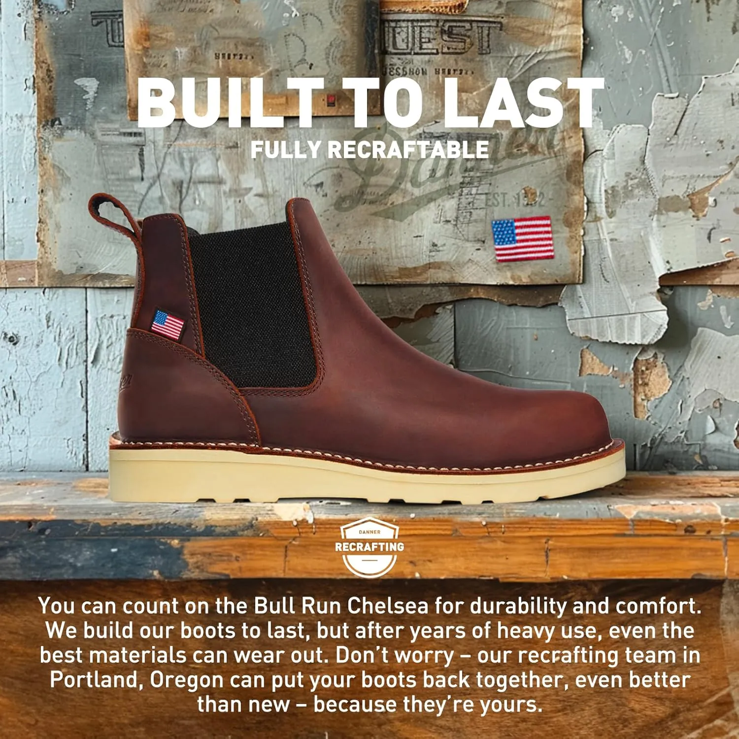 Danner 6 Bull Run Chelsea Work Boots for Men - Oiled Full-Grain Leather Upper with Mesh Lining, 3-Density Cushion Footbed, and Non Slip Wedge Outsole