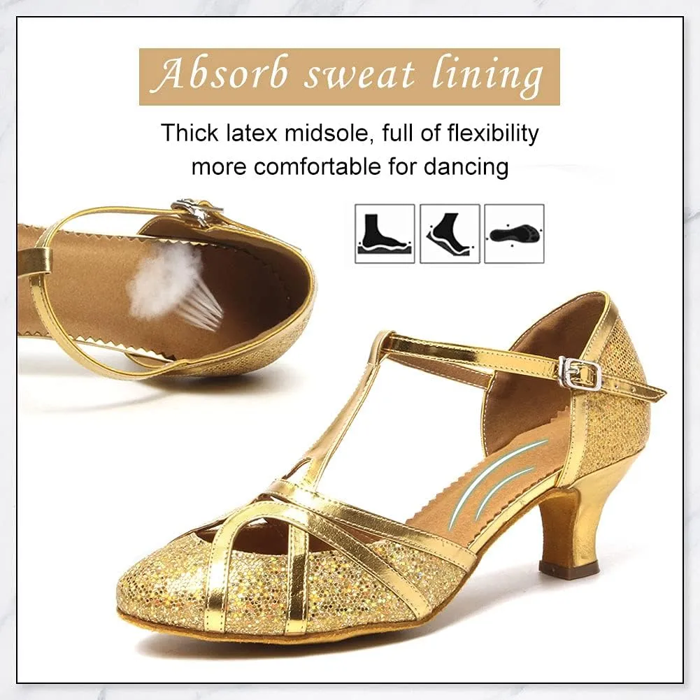DKZSYIM Glitter Women Latin Dance Shoes Closed Toe Ballroom Salsa Tango Practice Performence Party Dancing Shoes,Model CMJ-511