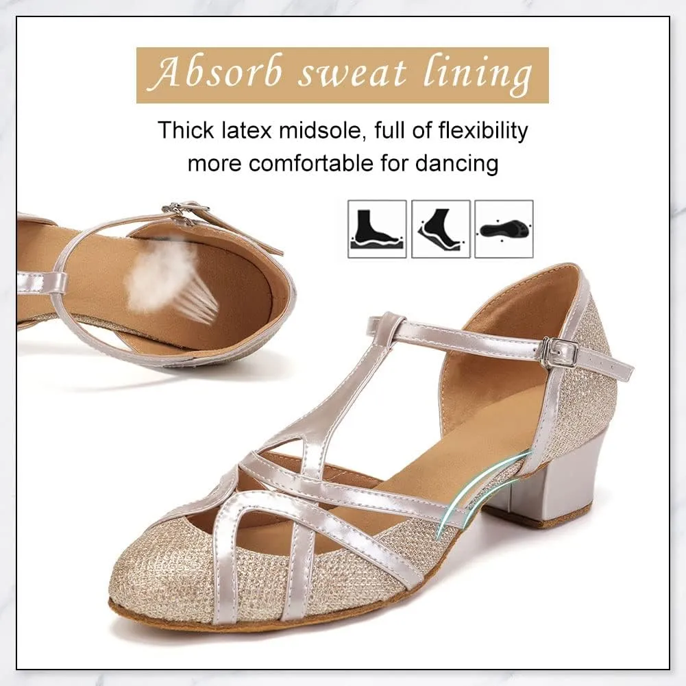 DKZSYIM Glitter Women Latin Dance Shoes Closed Toe Ballroom Salsa Tango Practice Performence Party Dancing Shoes,Model CMJ-511
