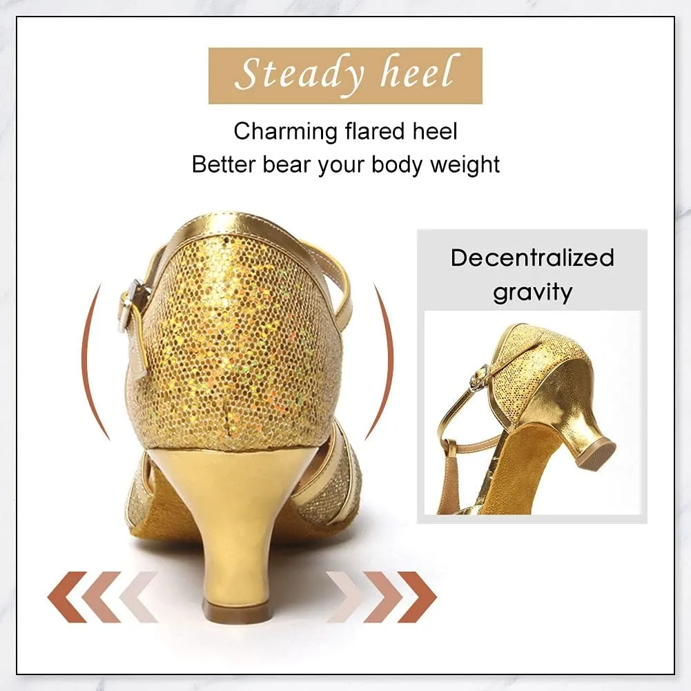 DKZSYIM Glitter Women Latin Dance Shoes Closed Toe Ballroom Salsa Tango Practice Performence Party Dancing Shoes,Model CMJ-511