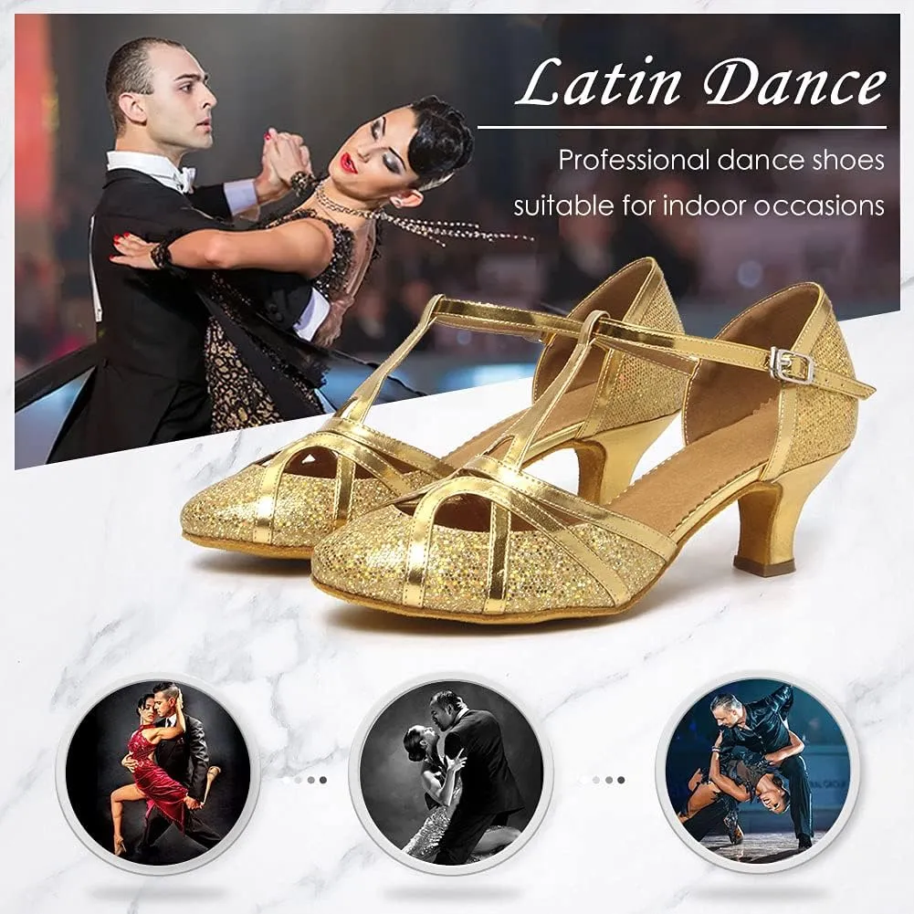 DKZSYIM Glitter Women Latin Dance Shoes Closed Toe Ballroom Salsa Tango Practice Performence Party Dancing Shoes,Model CMJ-511
