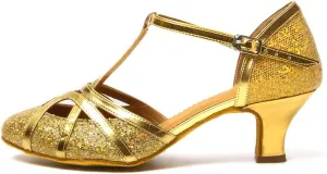 DKZSYIM Glitter Women Latin Dance Shoes Closed Toe Ballroom Salsa Tango Practice Performence Party Dancing Shoes,Model CMJ-511