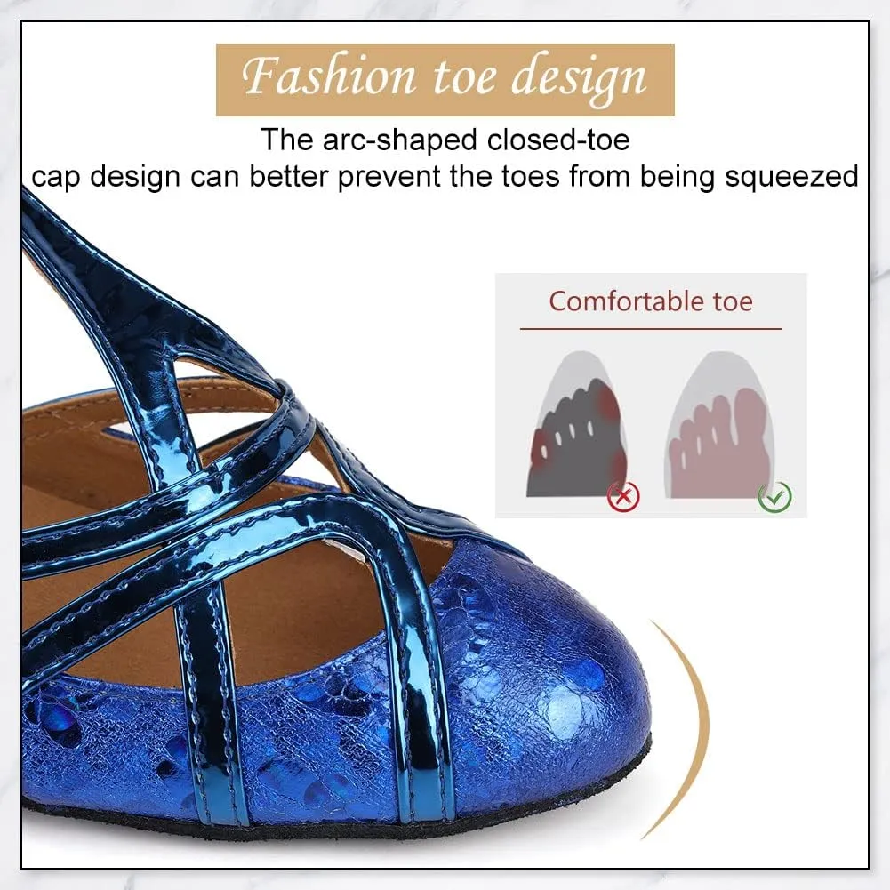 DKZSYIM Glitter Women Latin Dance Shoes Closed Toe Ballroom Salsa Tango Practice Performence Party Dancing Shoes,Model CMJ-511