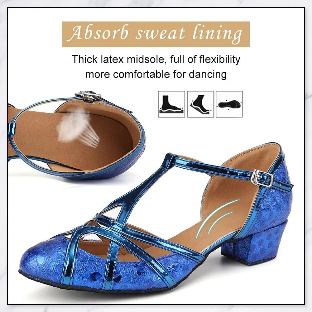 DKZSYIM Glitter Women Latin Dance Shoes Closed Toe Ballroom Salsa Tango Practice Performence Party Dancing Shoes,Model CMJ-511