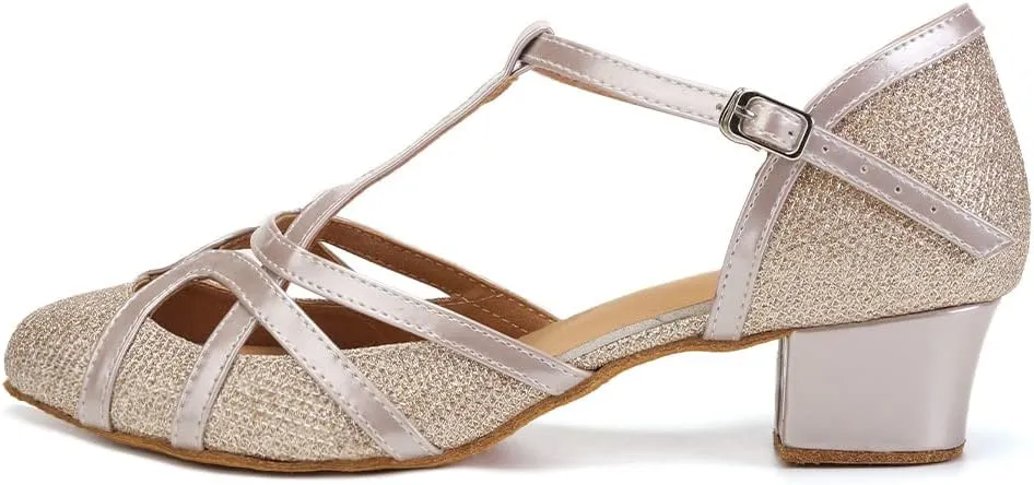 DKZSYIM Glitter Women Latin Dance Shoes Closed Toe Ballroom Salsa Tango Practice Performence Party Dancing Shoes,Model CMJ-511