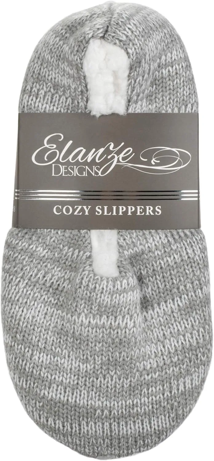 Elanze Designs Simple Knit Womens Plush Lined Cozy Non Slip Indoor Soft Slipper