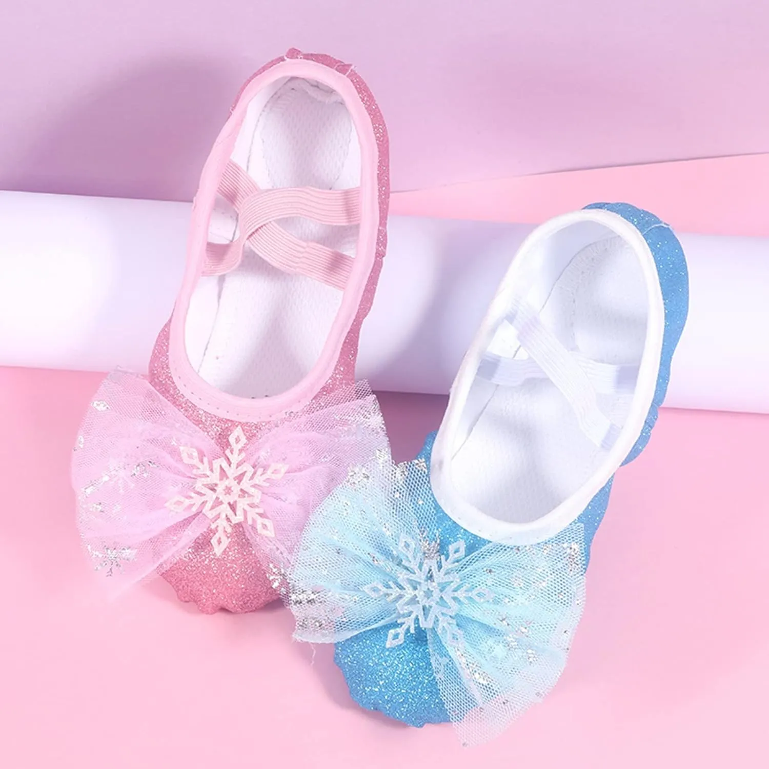 Fashion Ballet Shoes for Girls, Satin Dance Practice Slippers Split Soft Leather Flat Sole Yoga Gymnastics Shoes