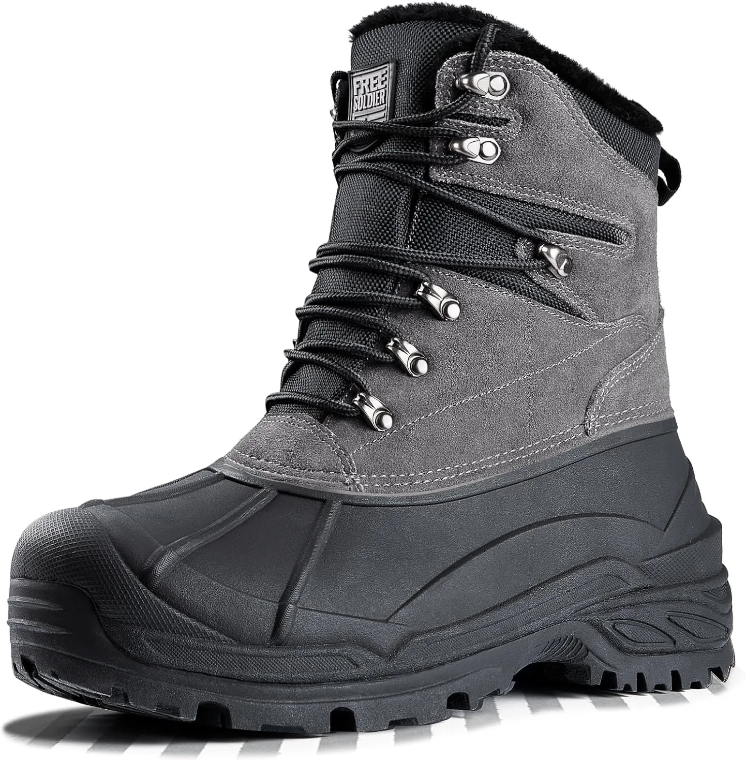 FREE SOLDIER Mens Snow Winter Boots for Men Warm Fleece Lining Winter Ski Shoes Waterproof Insulated Booties(Grey,8)