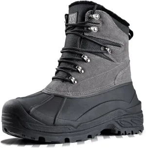 FREE SOLDIER Mens Snow Winter Boots for Men Warm Fleece Lining Winter Ski Shoes Waterproof Insulated Booties(Grey,8)
