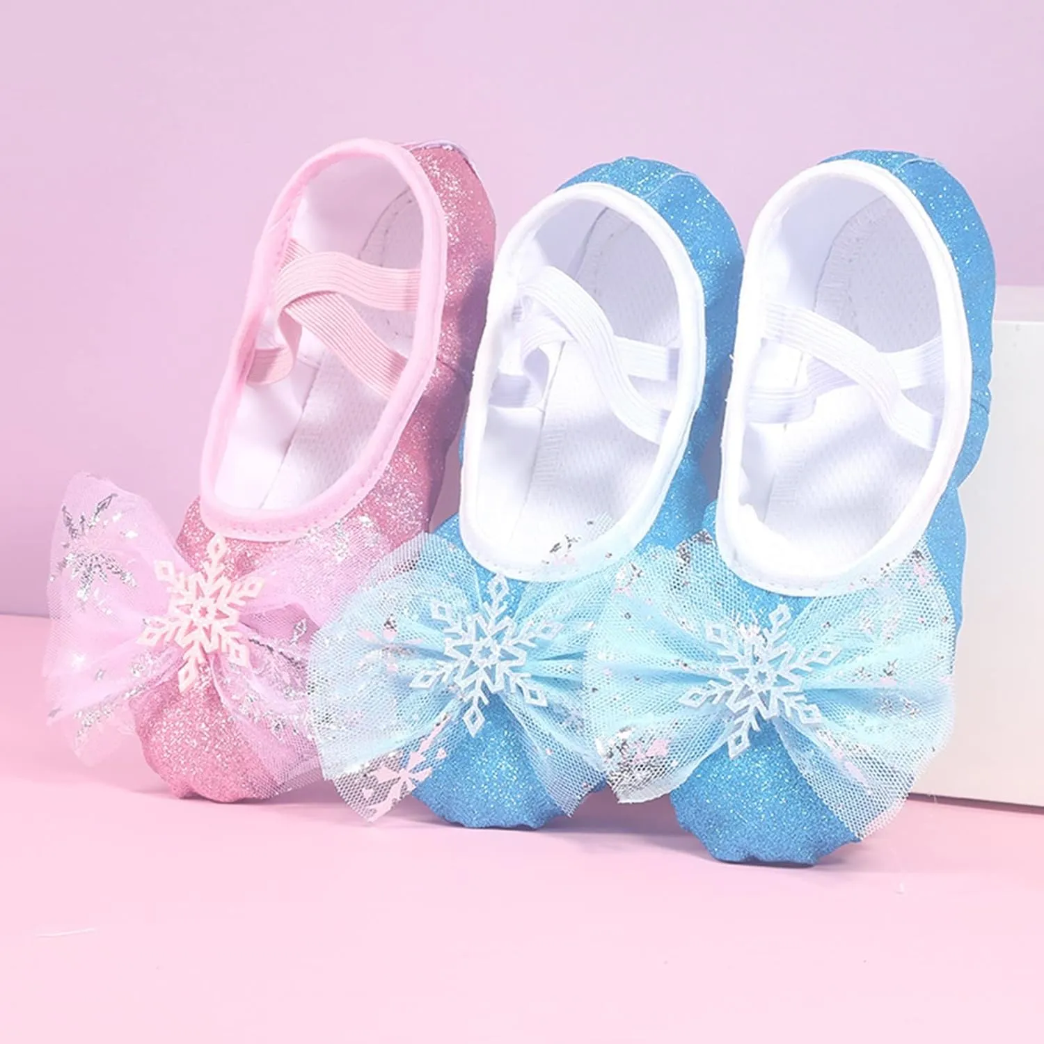 Girls Ballet Shoes Split-Sole Glitter Flats Dance Shoes Mesh Bowknot Ballerina Slippers Shoes for Girls Toddler/Kid