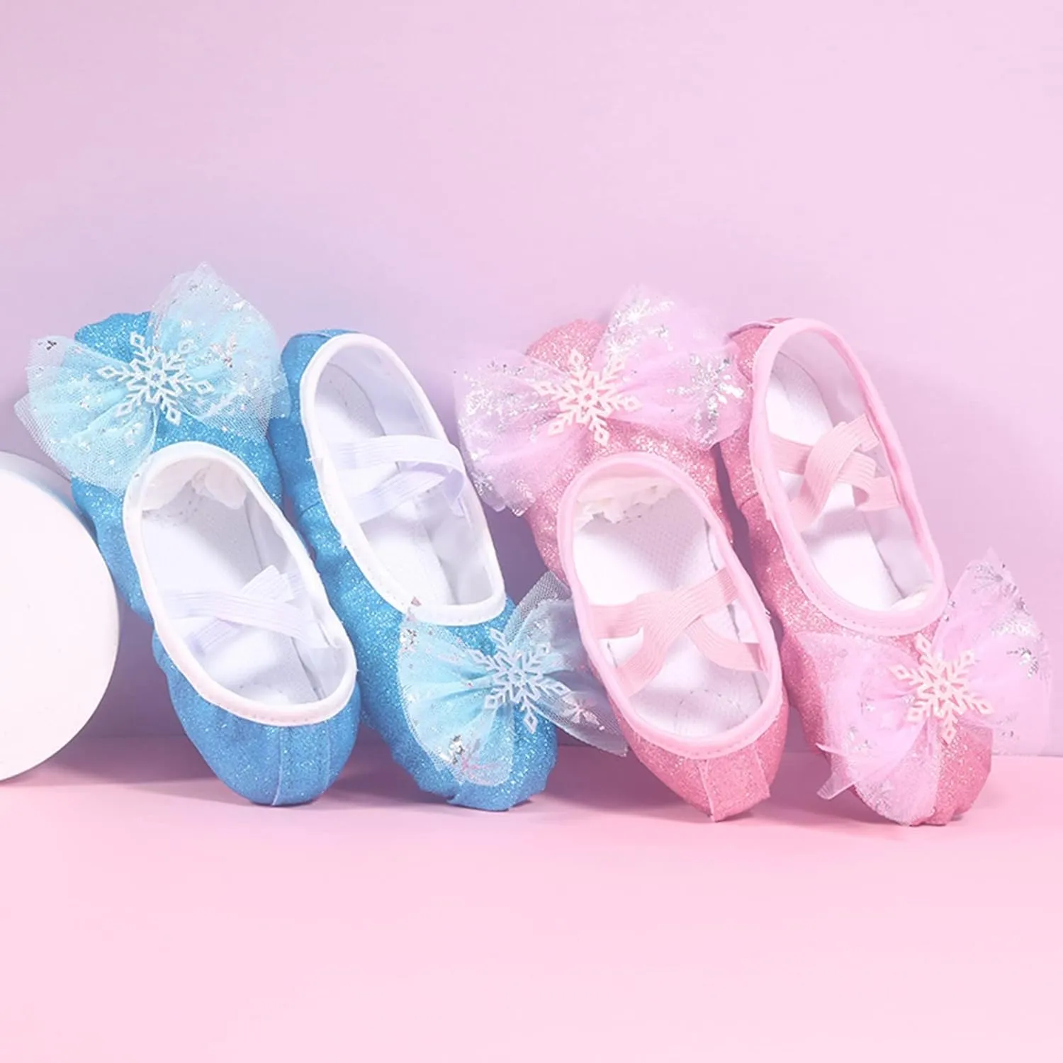 Girls Ballet Shoes Split-Sole Glitter Flats Dance Shoes Mesh Bowknot Ballerina Slippers Shoes for Girls Toddler/Kid