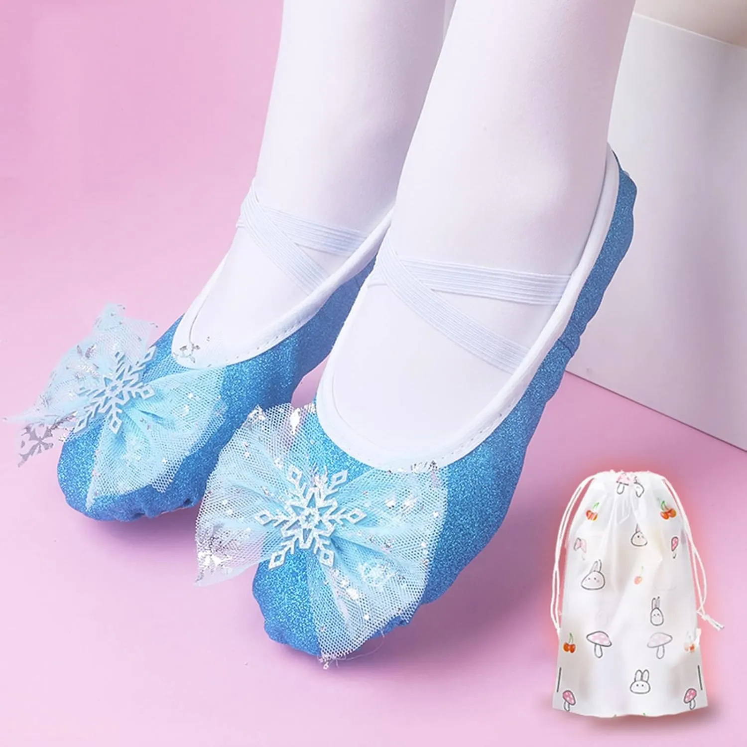 Girls Ballet Shoes Split-Sole Glitter Flats Dance Shoes Mesh Bowknot Ballerina Slippers Shoes for Girls Toddler/Kid
