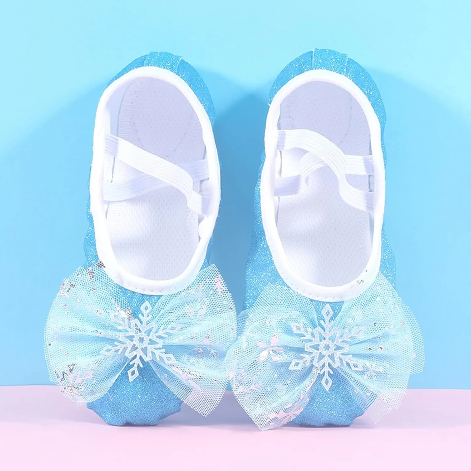 Girls Ballet Shoes Split-Sole Glitter Flats Dance Shoes Mesh Bowknot Ballerina Slippers Shoes for Girls Toddler/Kid