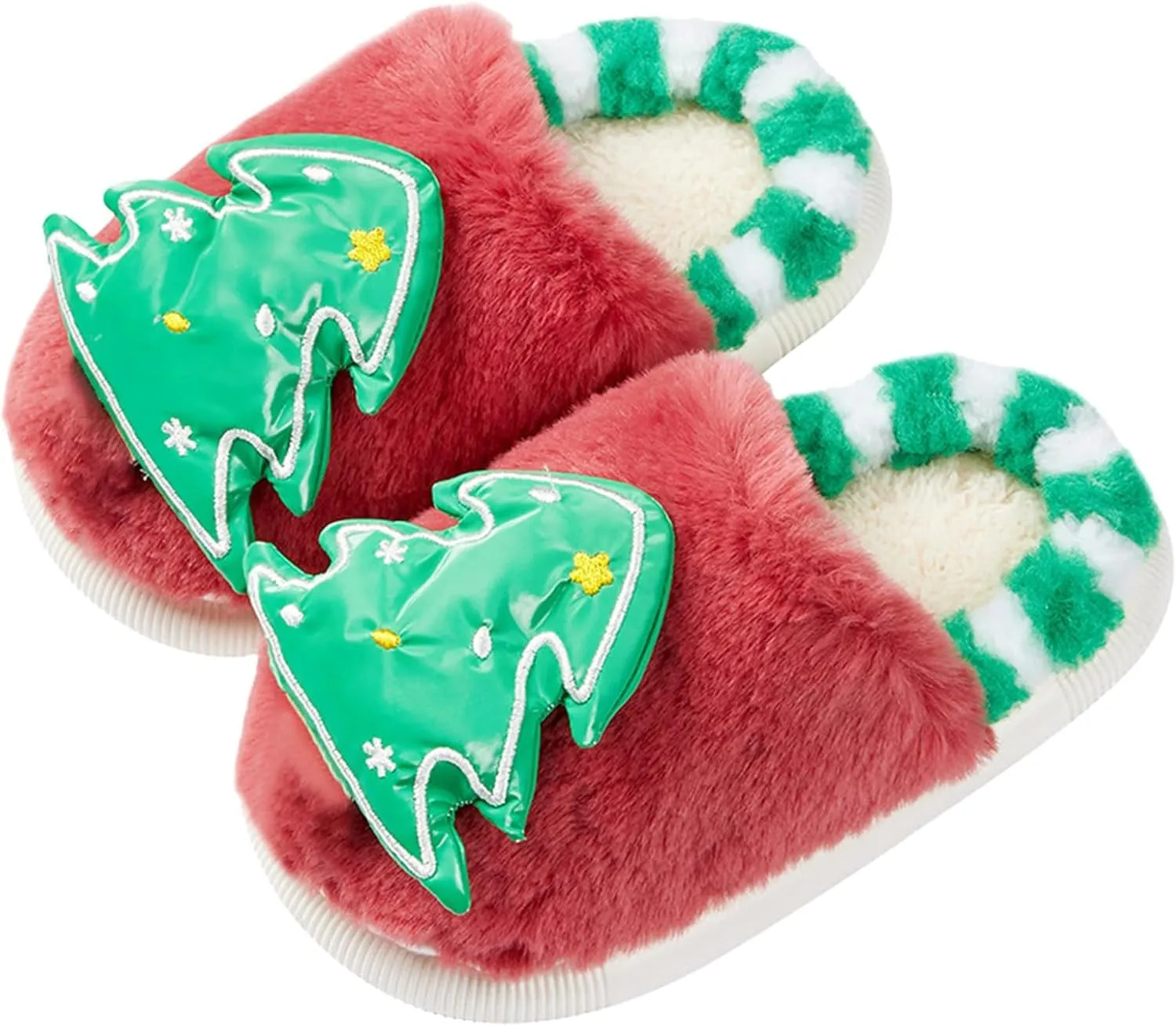 Girls Boys Christmas Cute Cartoon Slippers for Kids Fuzzy Indoor Non Slip Slippers Embroidered Tree House Shoes