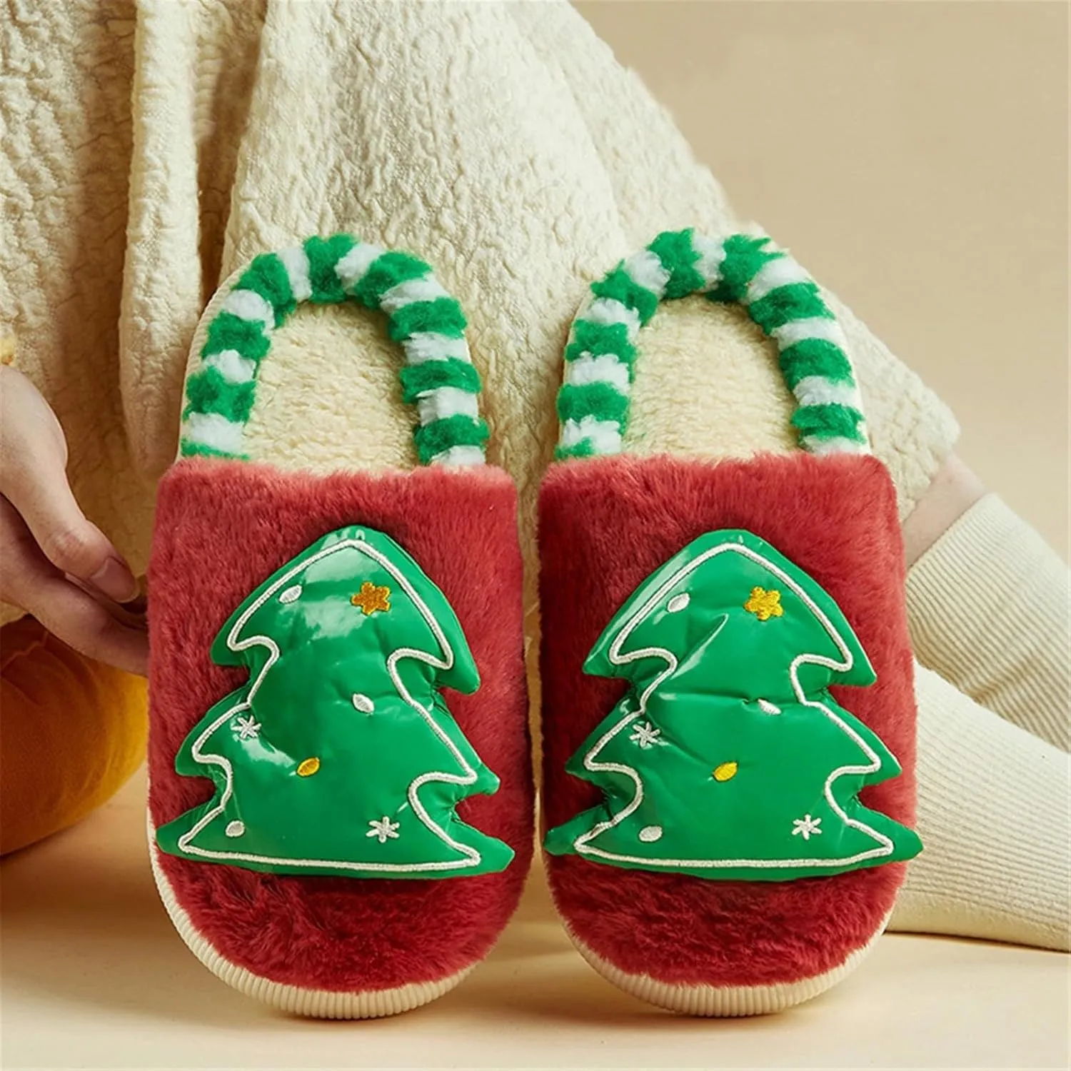 Girls Boys Christmas Cute Cartoon Slippers for Kids Fuzzy Indoor Non Slip Slippers Embroidered Tree House Shoes