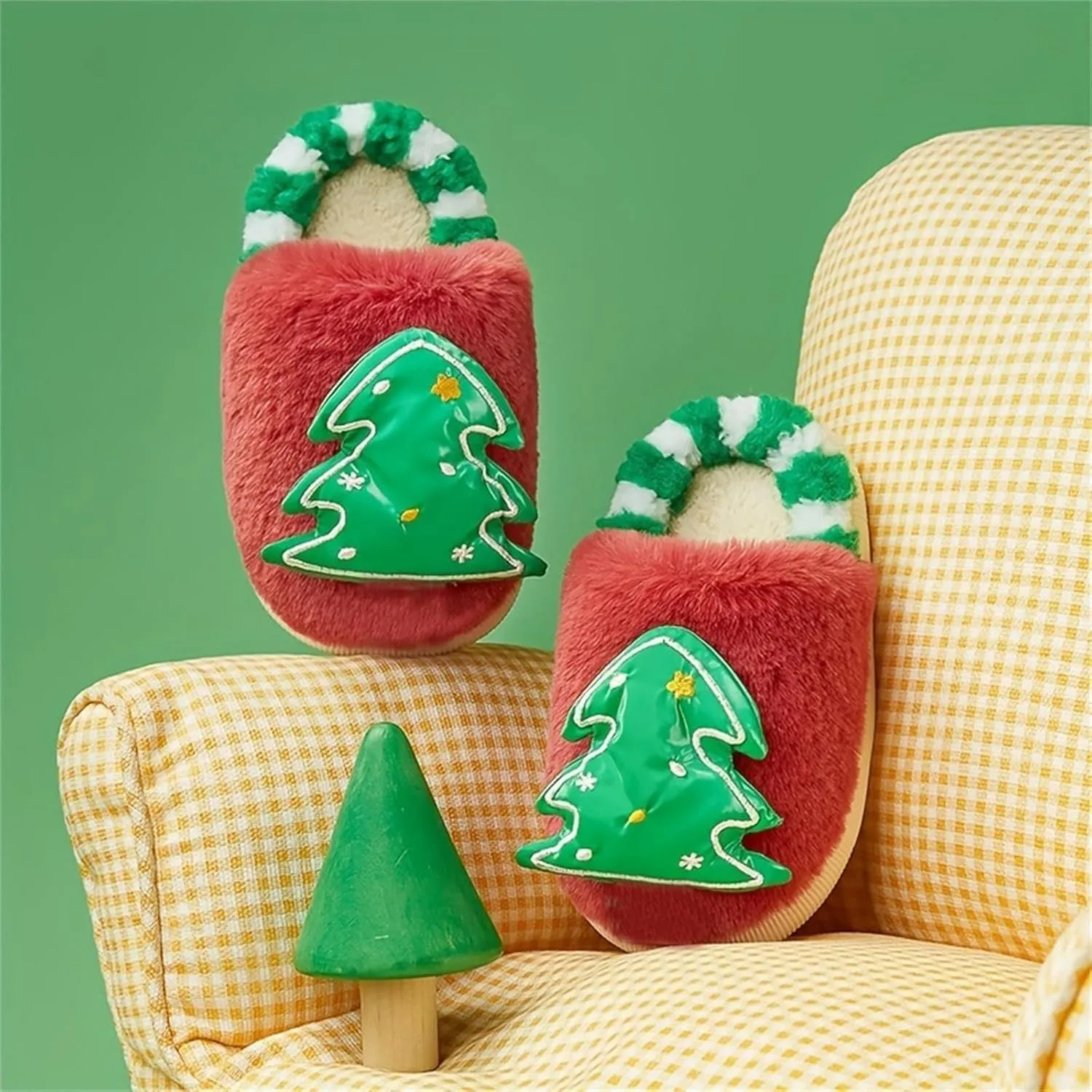 Girls Boys Christmas Cute Cartoon Slippers for Kids Fuzzy Indoor Non Slip Slippers Embroidered Tree House Shoes