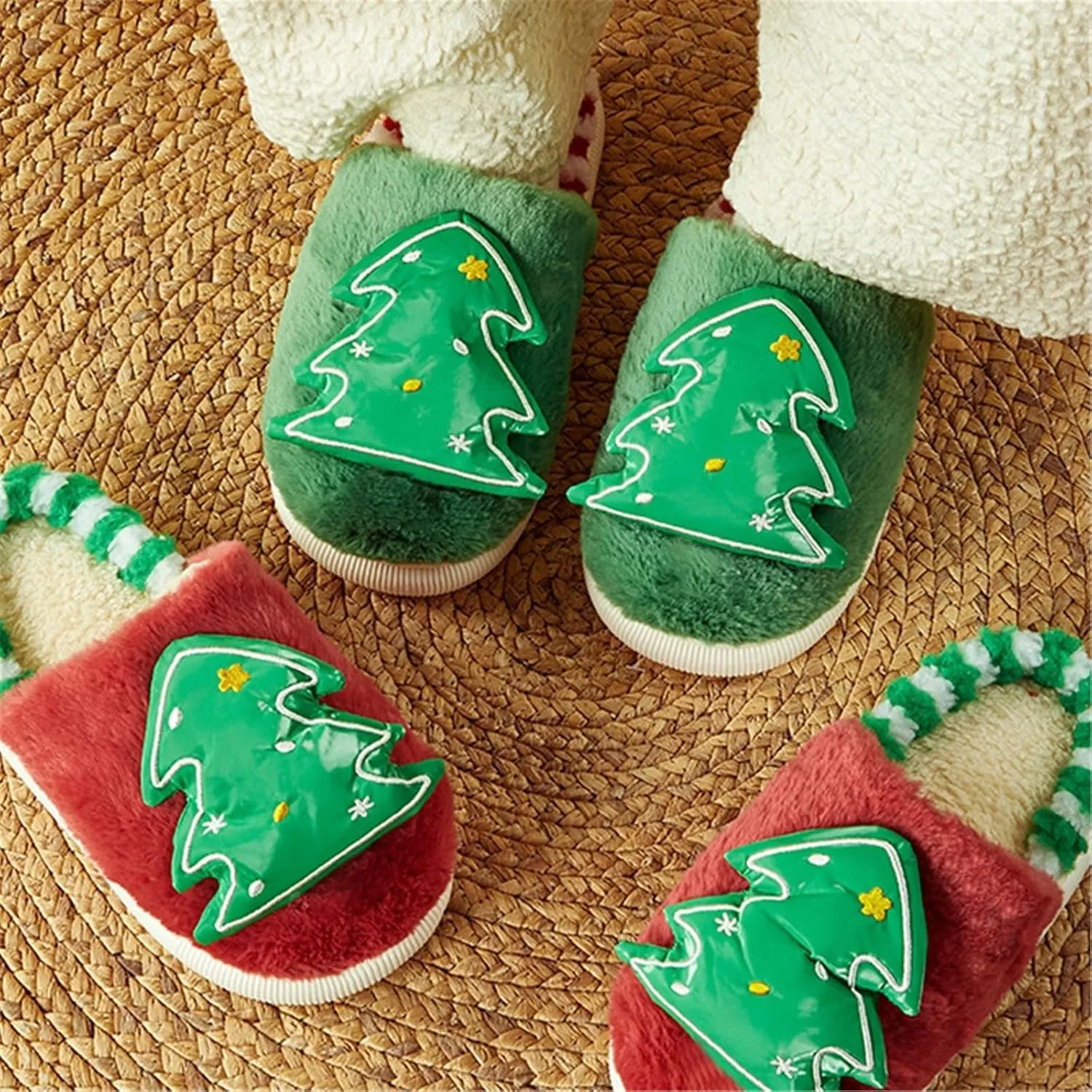 Girls Boys Christmas Cute Cartoon Slippers for Kids Fuzzy Indoor Non Slip Slippers Embroidered Tree House Shoes
