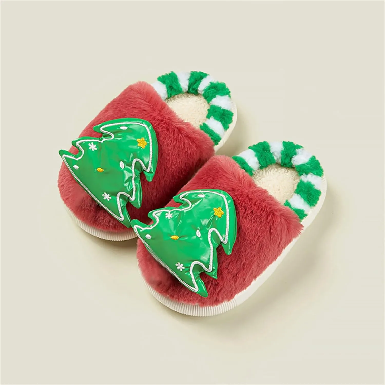 Girls Boys Christmas Cute Cartoon Slippers for Kids Fuzzy Indoor Non Slip Slippers Embroidered Tree House Shoes