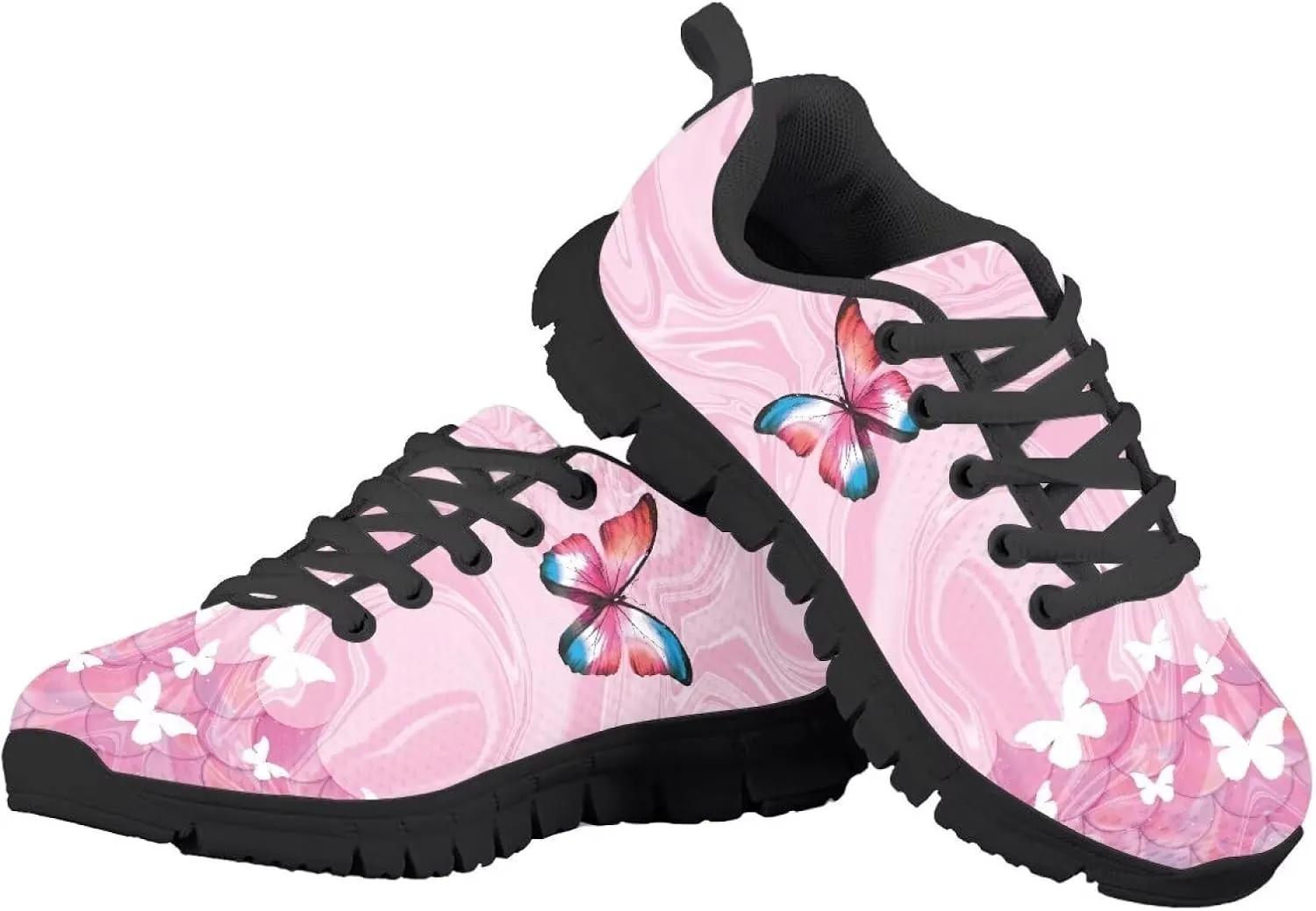 Girls Running Shoes Lightweight Athletic Sports Shoes Kids Non-Slip Lace-up Sneakers Breathable for Tennis Walking