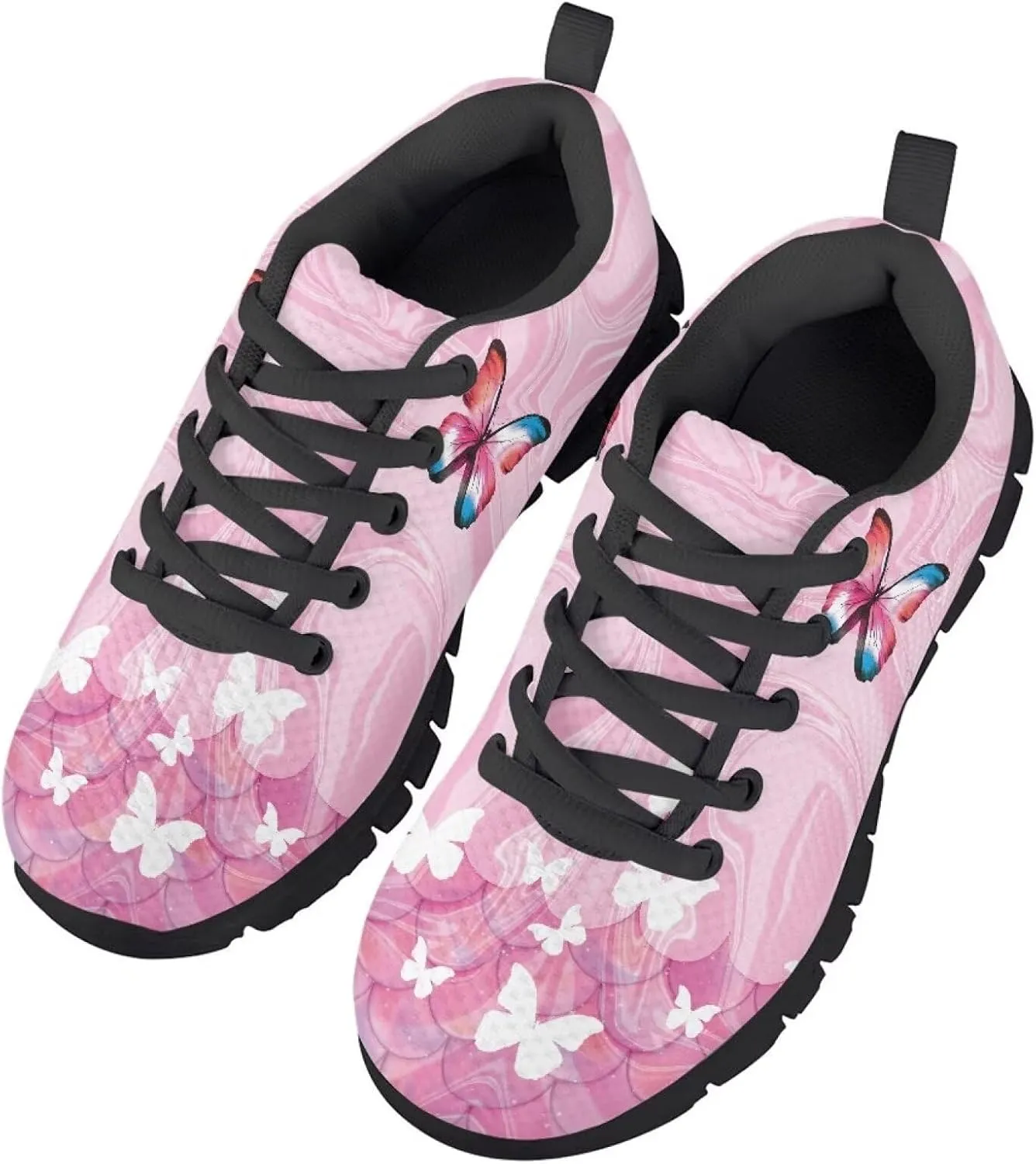 Girls Running Shoes Lightweight Athletic Sports Shoes Kids Non-Slip Lace-up Sneakers Breathable for Tennis Walking